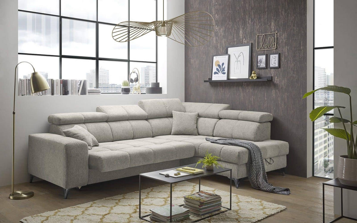 ECKSOFA mit elektrischer Wallaway-Funktion und vielseitigen Anpassungsmöglichkeiten - Beige, Textil (198/282cm) - ed exciting design