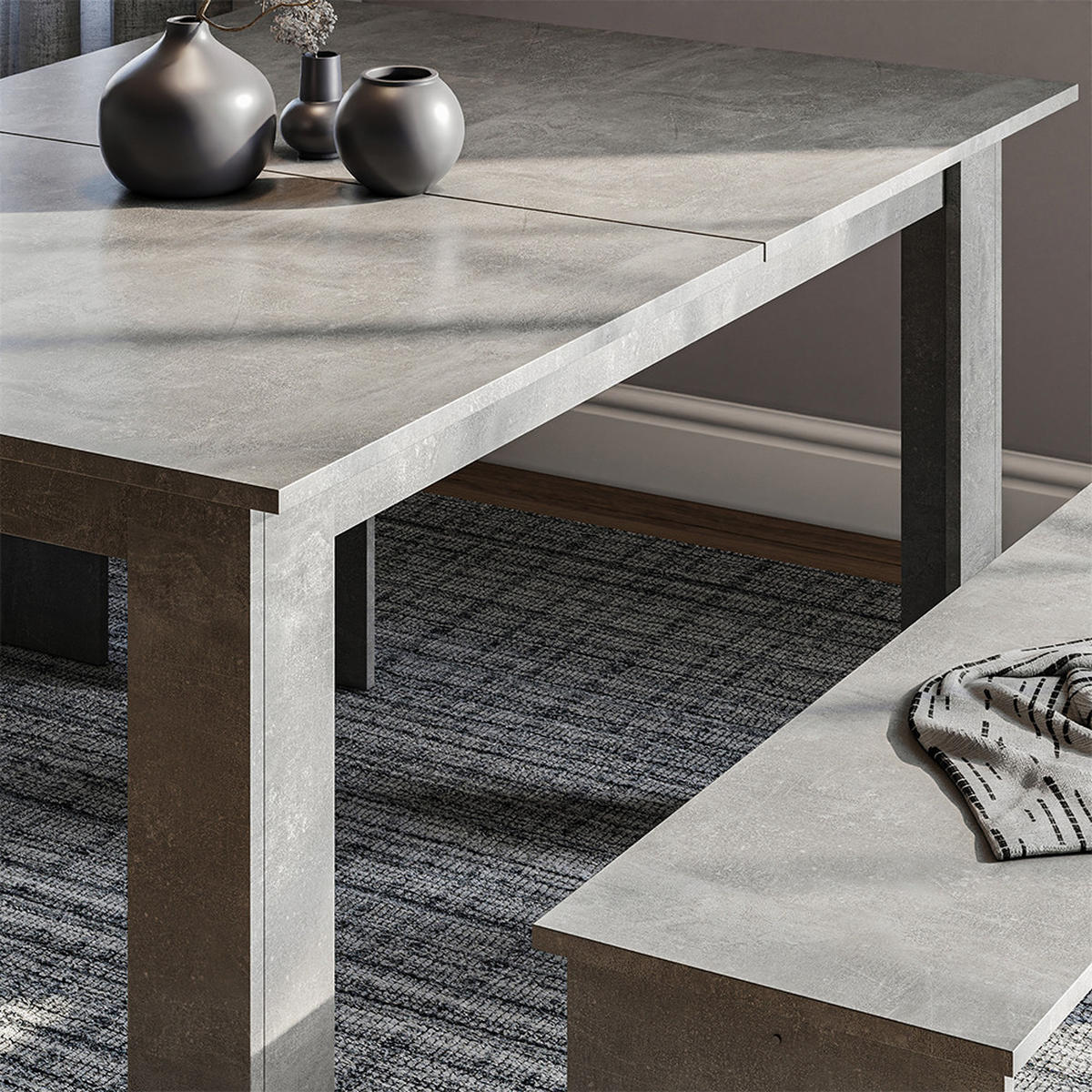 ESSTISCH SET Sentio Beton 137.6 x 92.8 cm mit 2 Bänken - Grau, Holzwerkstoff (137.6/73/92.8cm) - Vicco