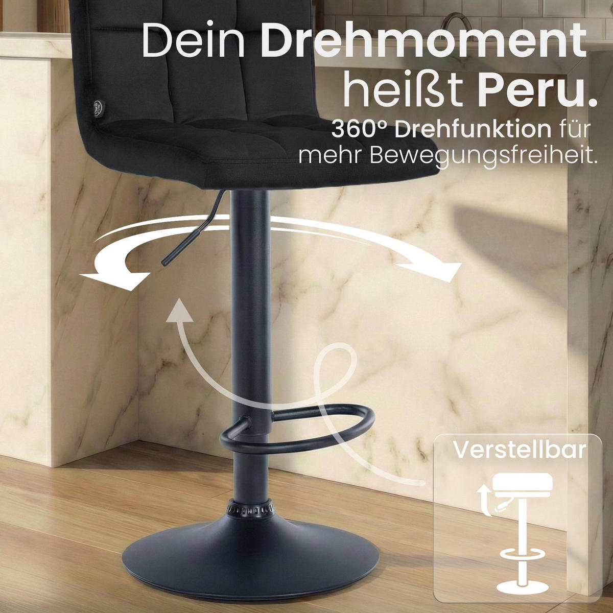 BARHOCKER Samt Schwarz - Schwarz, Textil/Metall (46/94/47cm) - CLP