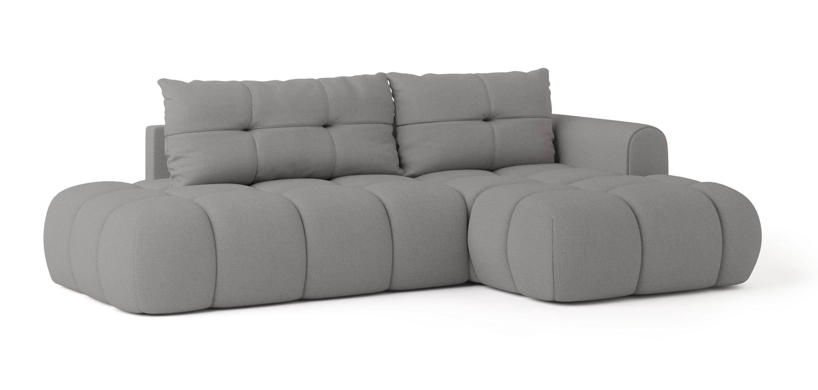 ECKSOFA FLUMA R-S Grau Geflochtener Stoff mit Schlaffunktion - Grau, Holz (279/158cm) - MASSENO