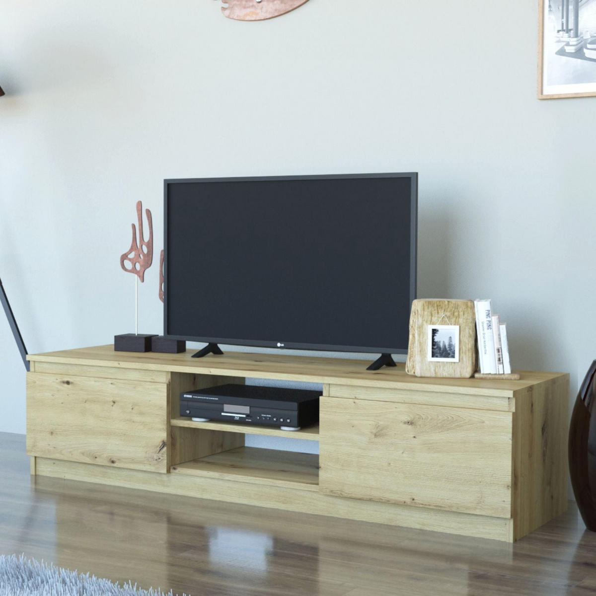 TV Lowboard Frank - Anthrazit/Eiche Artisan, Holzwerkstoff (140/36/40cm) - kommodly