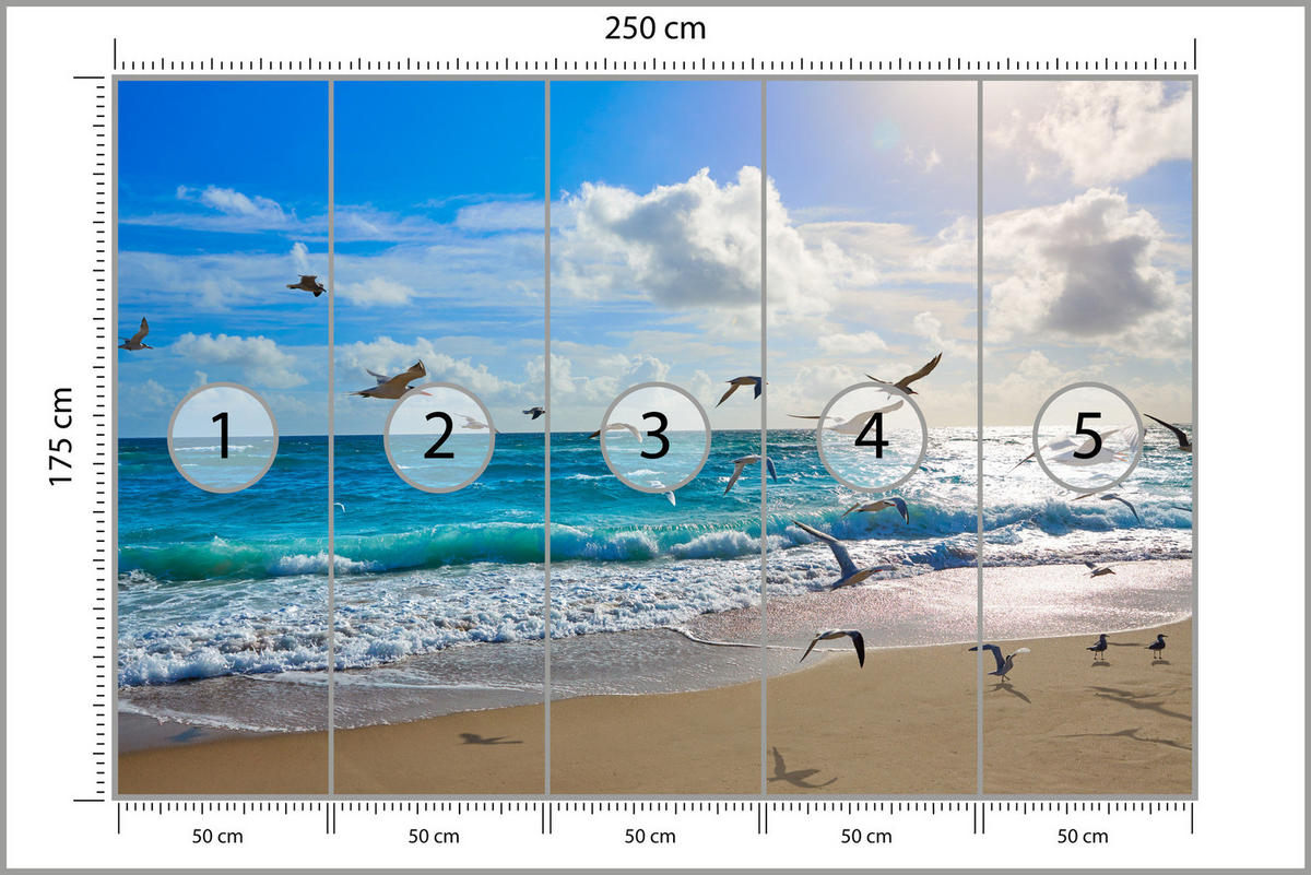 FOTOTAPETE Meer Strand Natur Landschaft 3D 250x175 - Blau/Beige, Papier (250/175cm) - Muralo