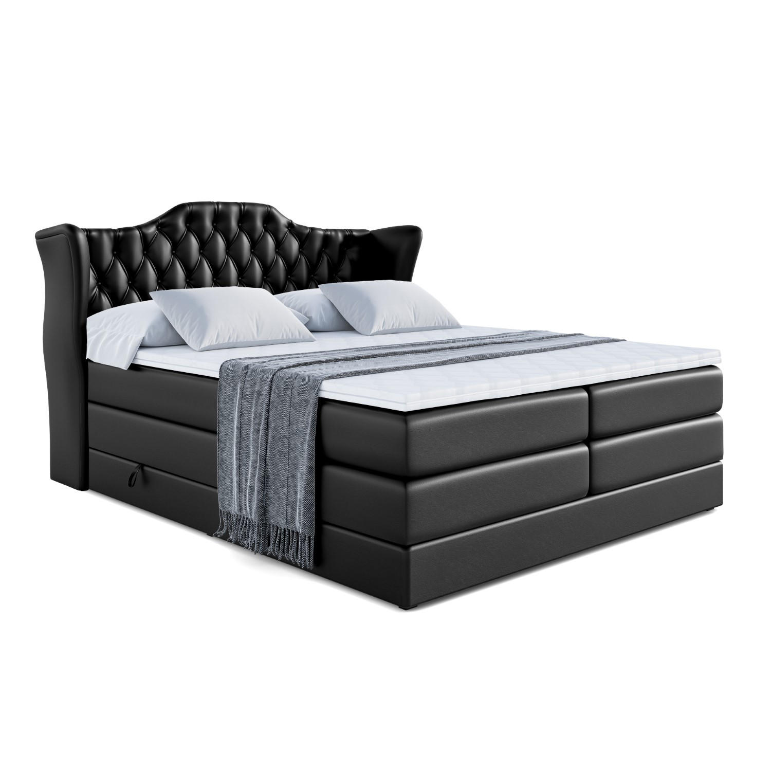 BOXSPRINGBETT VILA KING - 140x200 - H3/H4 - Schwarz Hochglanz - Schwarz Hochglanz, Holzwerkstoff (140/200cm) - ALTDECOR