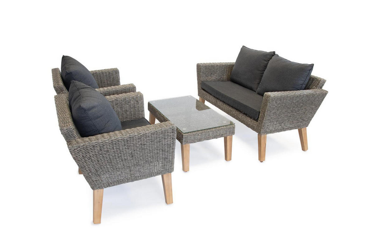 GARTEN-SITZGRUPPE Montecristo Anthrazit Polyrattan für 4 Personen - Grau, Kunststoff - bellavista - Home & Garden