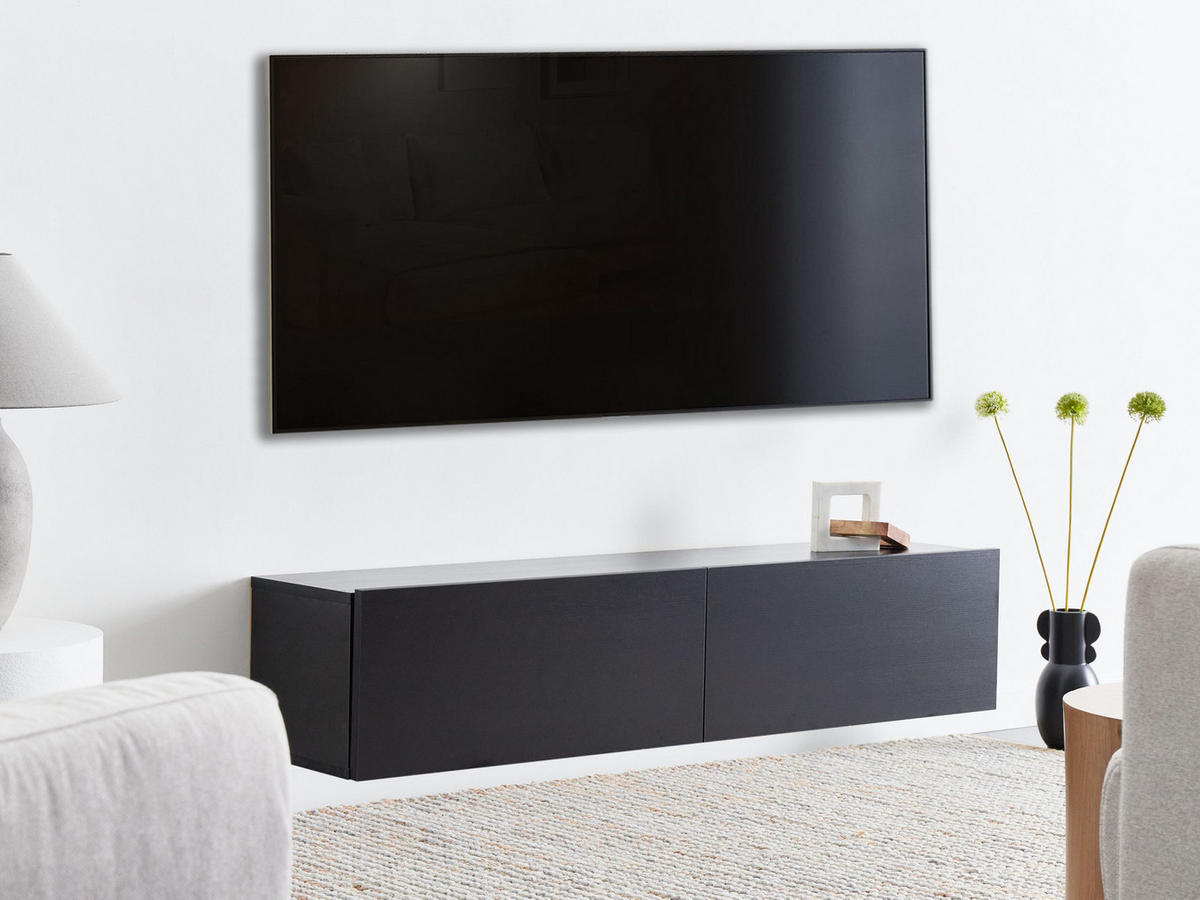 WANDMONTIERTER-TV-SCHRANK Schwarz Gladstone - Schwarz, Holzwerkstoff (140/30/32cm) - Beliani