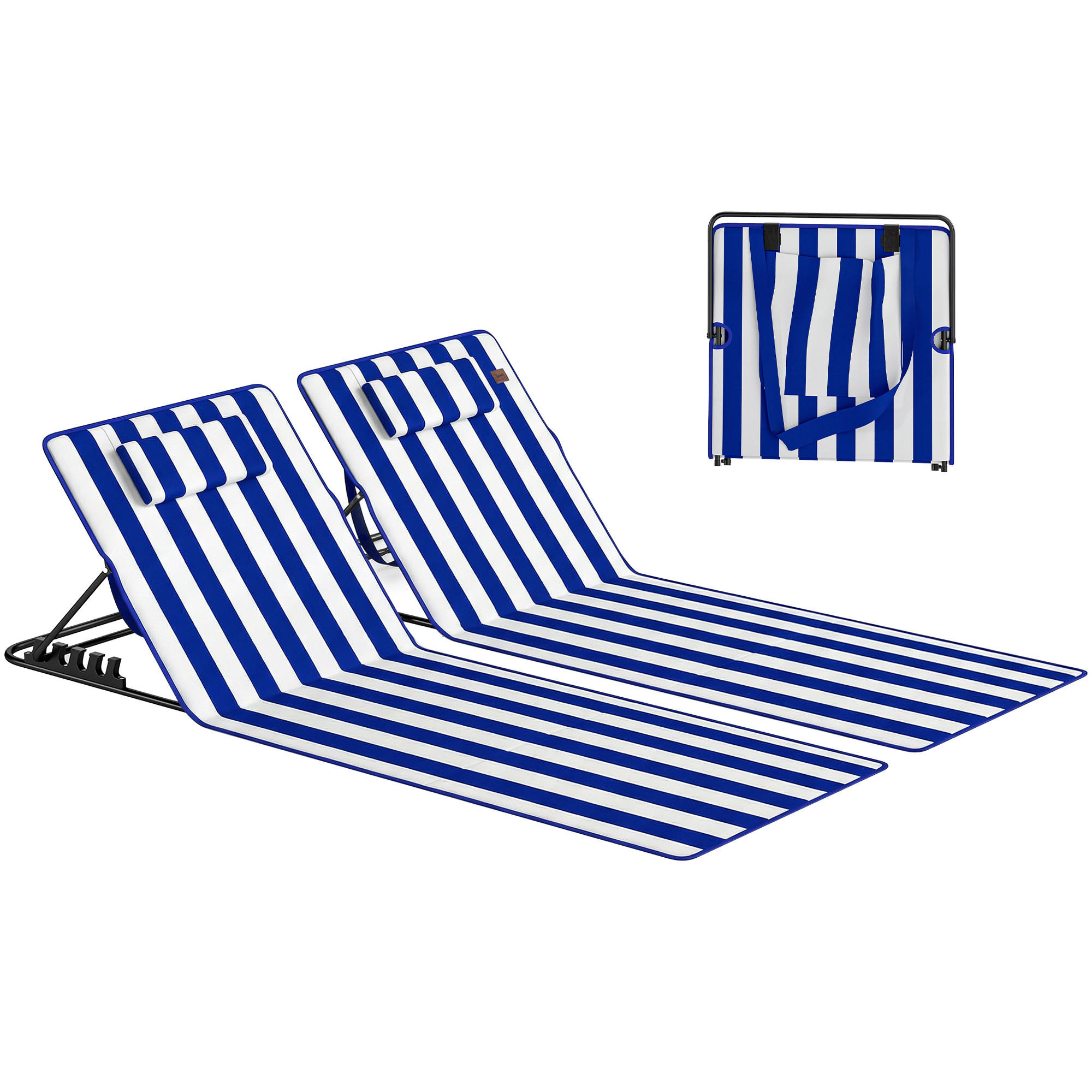 STRANDMATRATZE, 2er-Set, Azul y Blanco, 4-fach verstellbare Rückenlehne, 154 x 57 x 52 cm - Weiß, Metall (154/52/57cm) - Vallsero