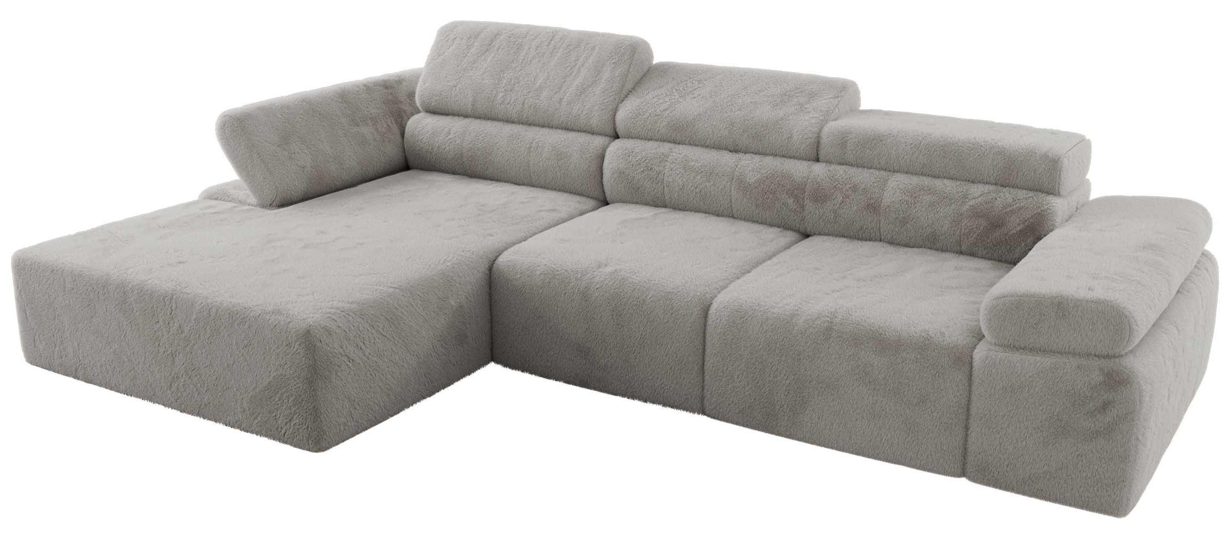 ECKSOFA RILASSO L Hellgrau Plüsch - links - Hellgrau/Schwarz, Kunststoff/Textil (296/174cm) - MKS