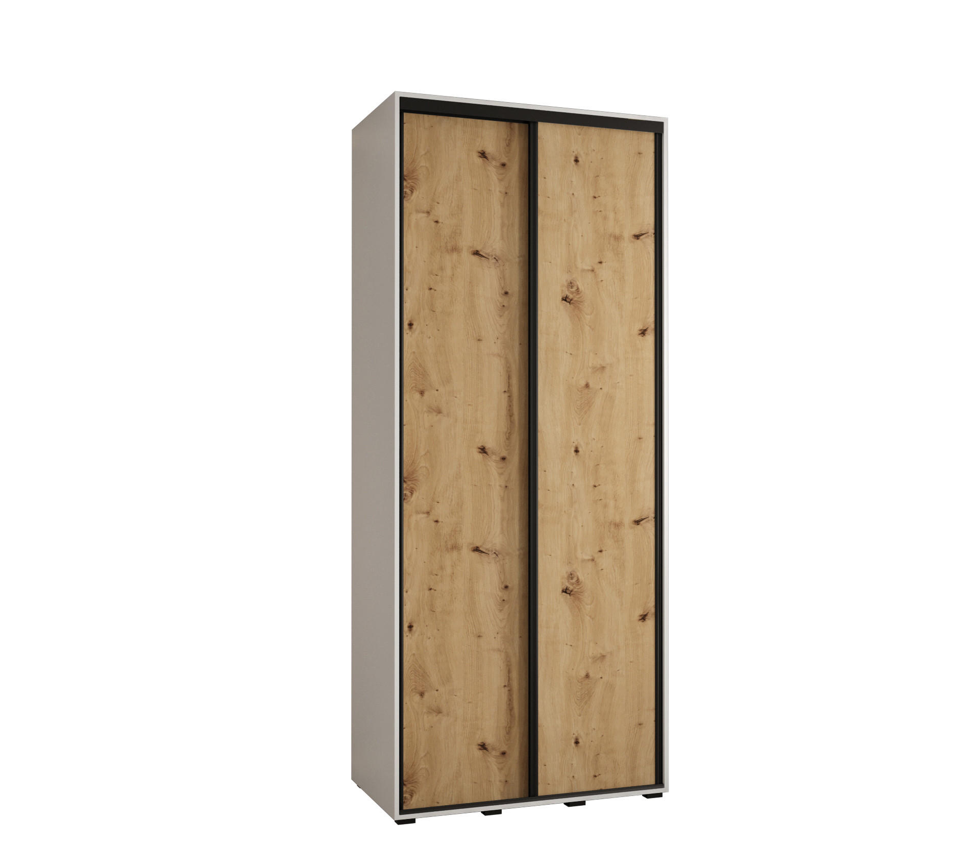 Abiks Möbel Schwebetürenschrank Weiß, Eiche Artisan, Schwarz 120x235x60 cm