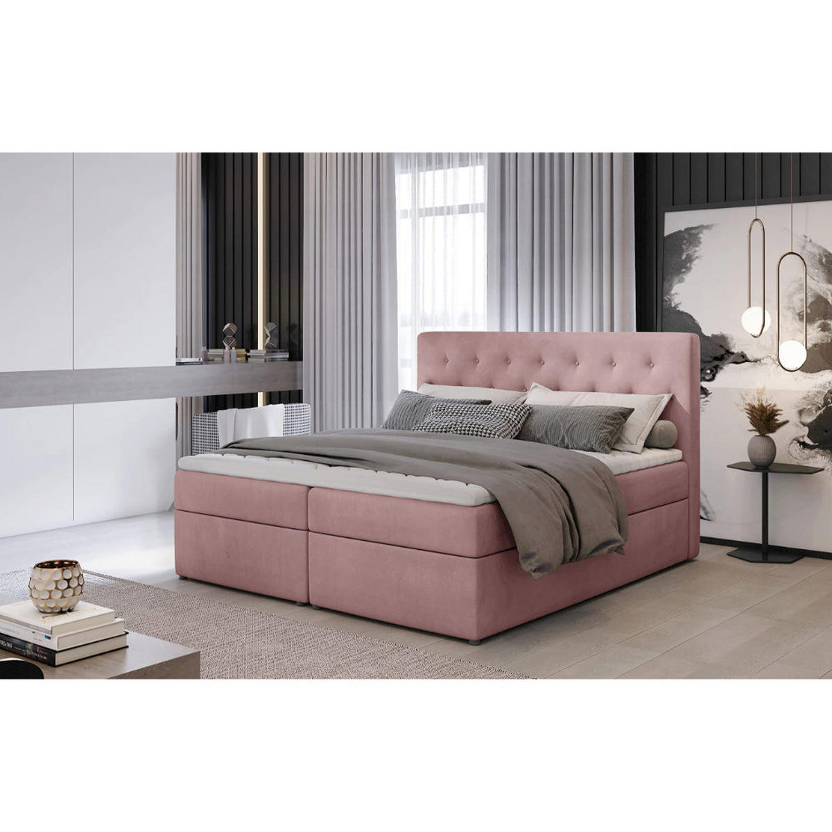 BOXBETT Loree Bonellfederkern - Pink, Holz/Holzwerkstoff (180/200cm) - Best For Home