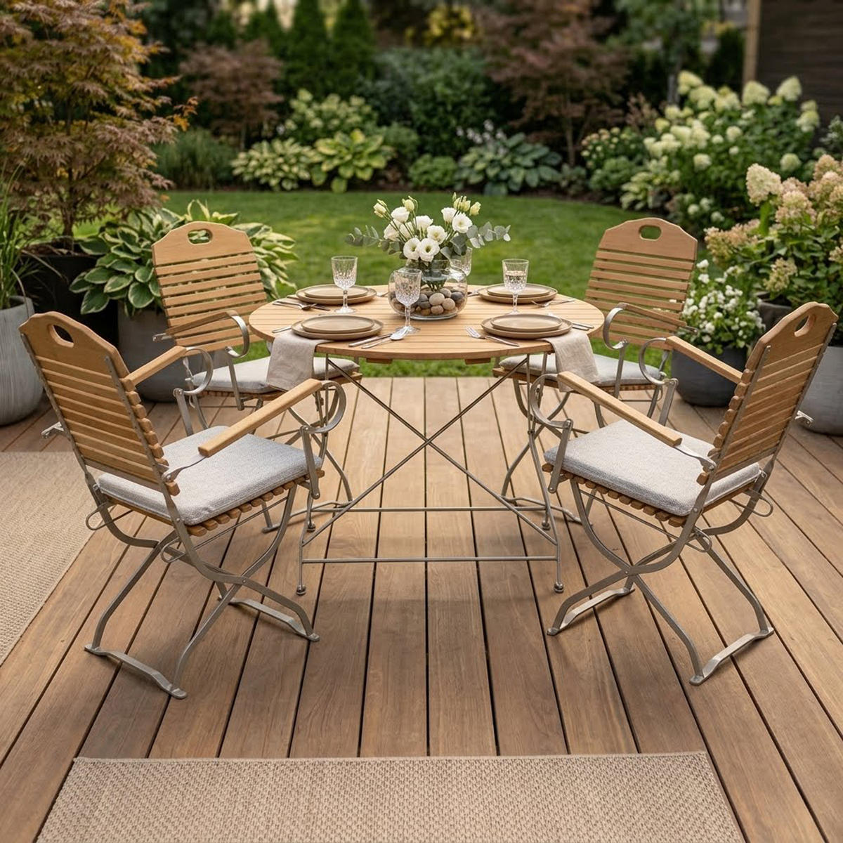 SITZGRUPPE Bad Belzig - Kurgarten - GARTEN-GARNITUR 5-teilig, Gartenmöbel Set Flachstahl verzinkt + Robinie - Grau, Holz - TPFGarden
