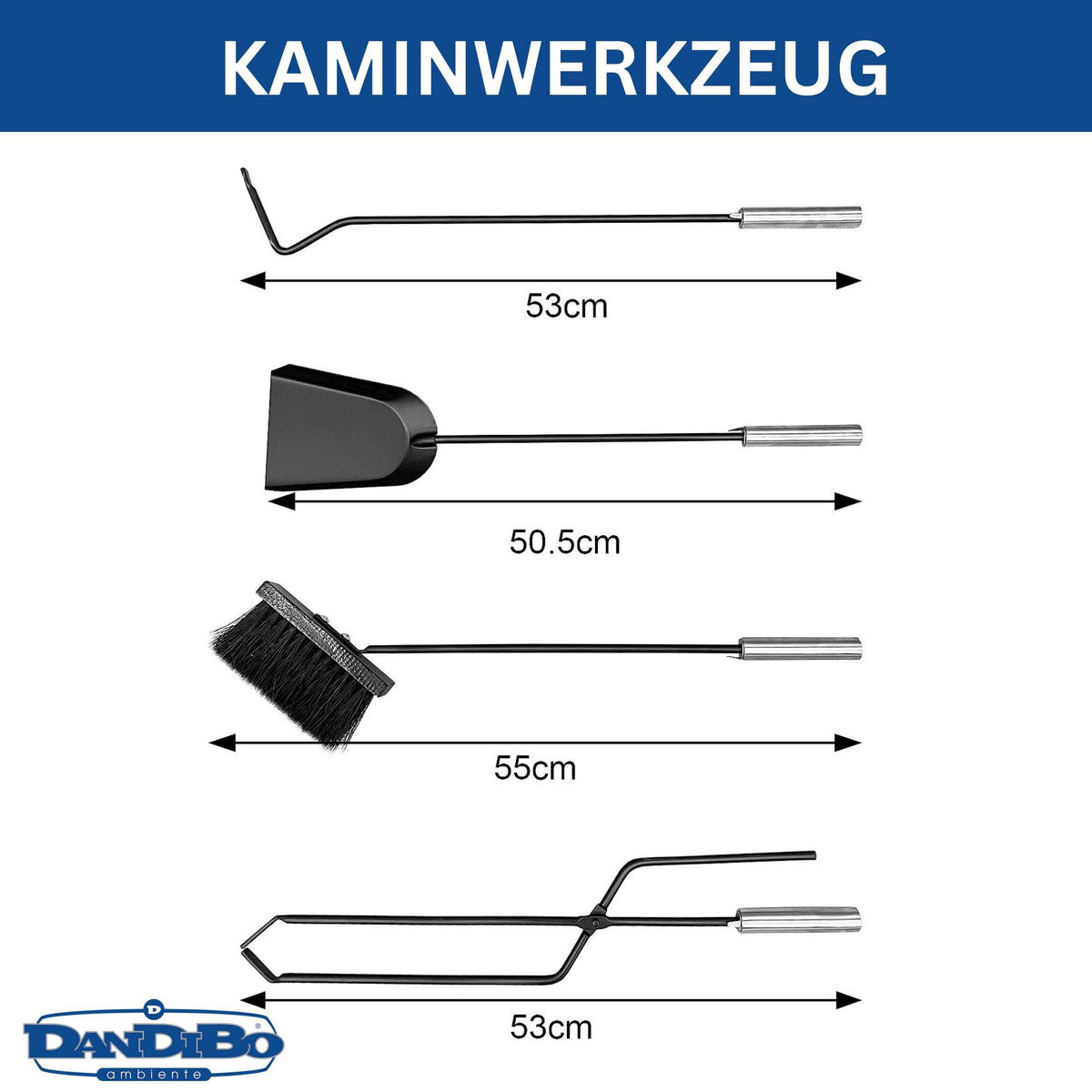 KAMINBESTECK Modern Schwarz 5 Teilig Set - Schwarz, Metall (20/68/20cm) - DanDiBo