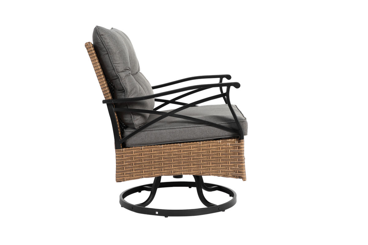 SCHAUKELSTUHL-SET 3-TEILIG BRAUN mit Tisch Wicker 350lbs - Grau, Textil - BLACKCUP