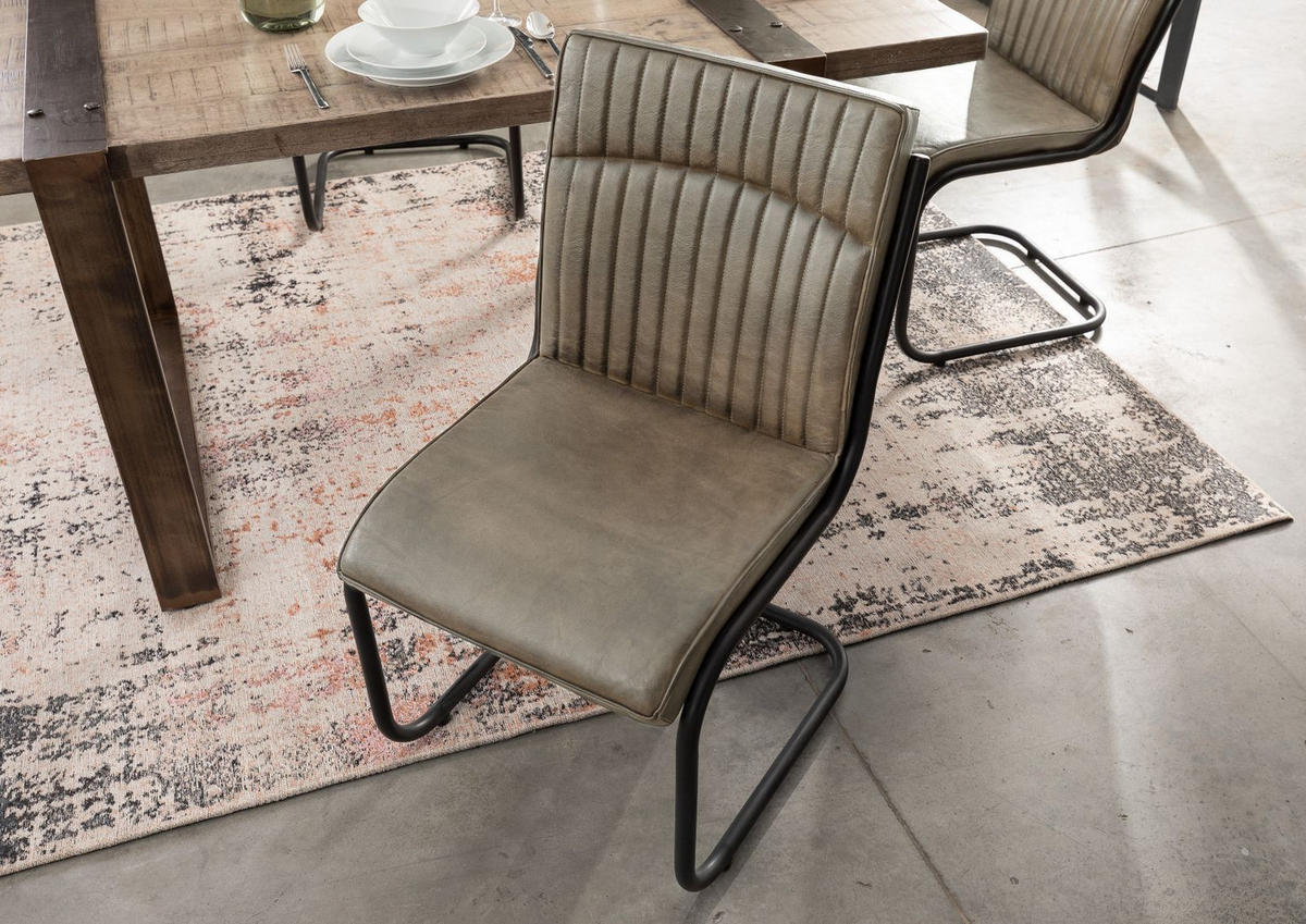 STUHL Echtleder (Büffel) 52 x 61 x 92 cm grau IRON LABEL #04 - Grau, Leder (52/92/61cm) - Massivmoebel24