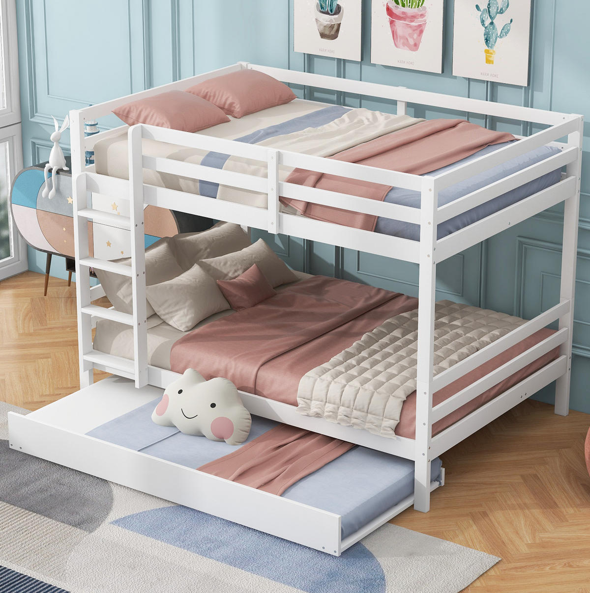 ETAGENBETT 140/200 cm Weiß mit Ausziehbett aus Kiefer - Weiß, Holz (140/200cm) - MIVRAY