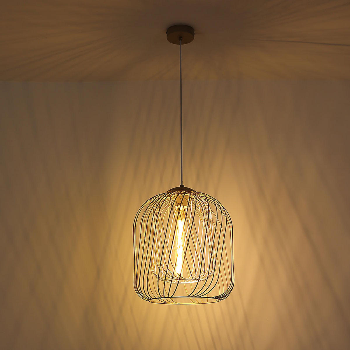 LED HÄNGELEUCHTE DICHTI Metall Sand, Metallgeflecht - Bernsteinfarben, Glas (35/35/150cm) - Globo Lighting