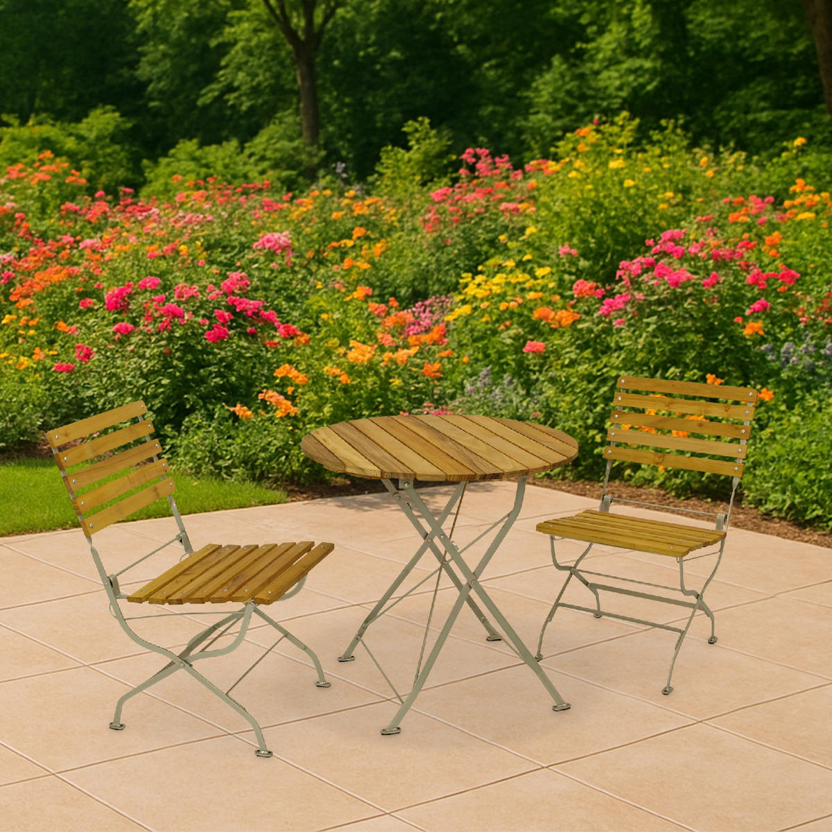 SITZGRUPPE Newcastle 3-teilig, Gartenmöbel Set 2 Personen - Flachstahl - Robinienholz -Bistrotisch Set mit 2 Stühlen, hellgrau - Grau, Holz - TPFGarden