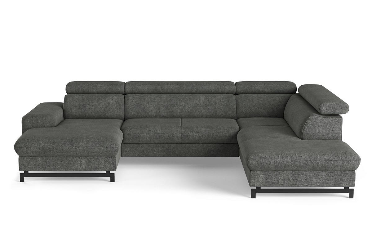 WOHNLANDSCHAFT mit Schlaffunktion und Bettkasten, Orlando-Stoff - Schwarz/Grau, Kunststoff/Textil (215/81/328cm) - Cotta