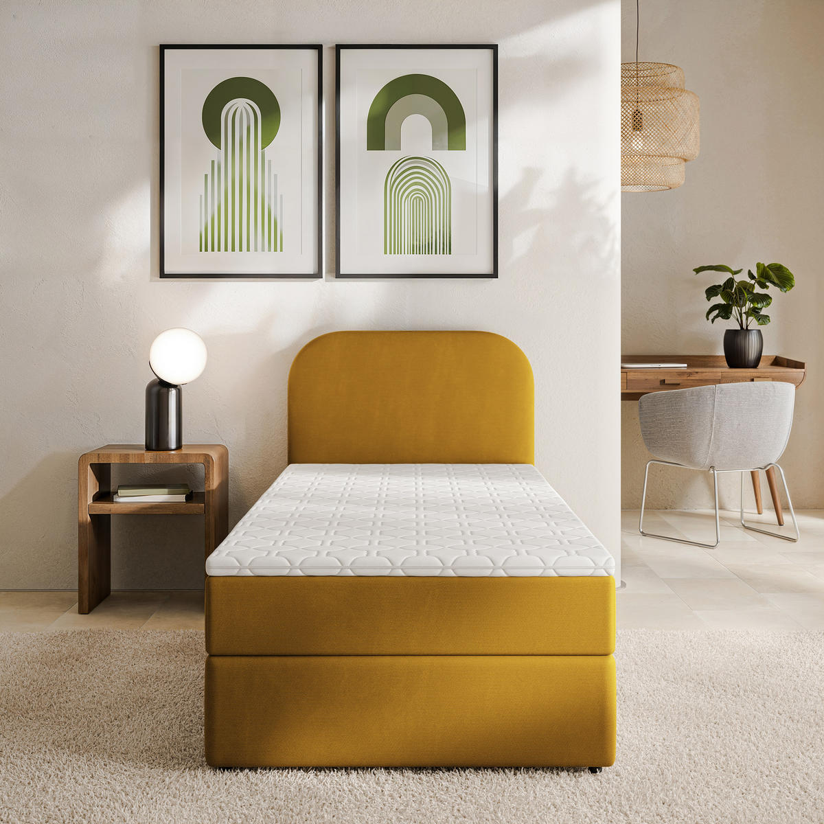 AMERICKÁ POSTEL CERIA 80x200 cm, s matrací a úložným prostorem, KRONOS 01, Gelb - žlutá, kompozitní dřevo/textil (80/200cm) - MASSENO