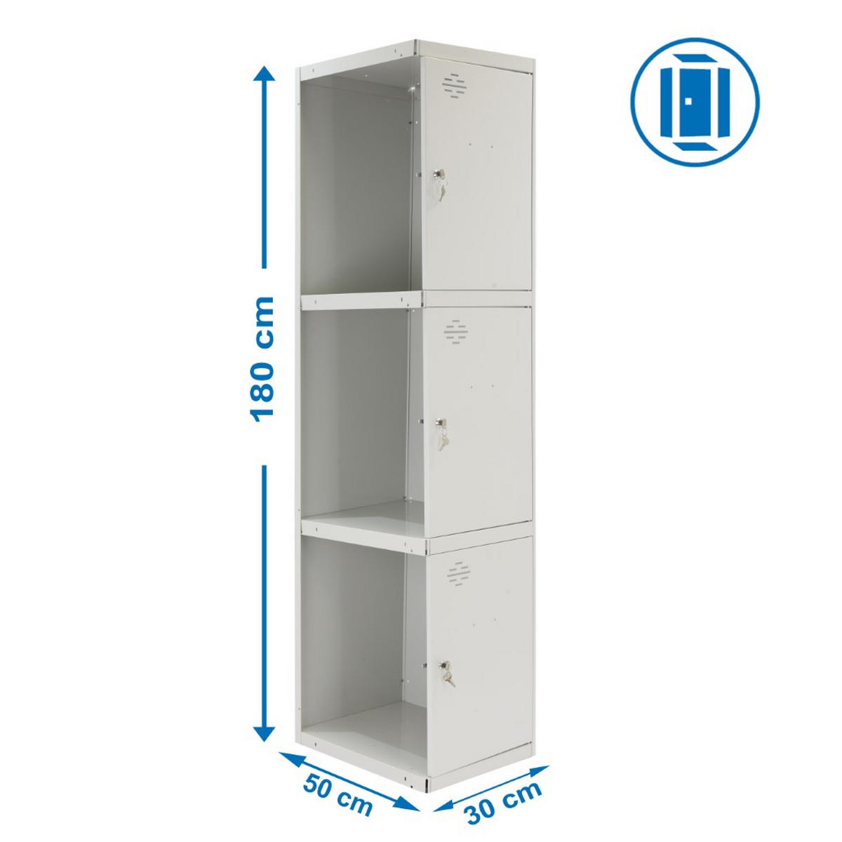 SPIND Amego HxBxT 180x30x50 cm 3 Abteile Anbaumodul Grau-Grau - Grau, Metall (30/180/50cm) - PROREGAL