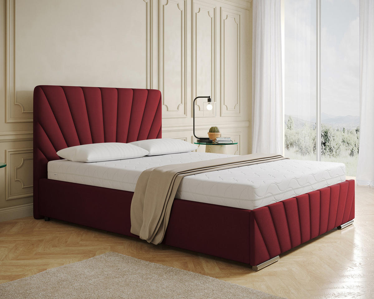 POLSTERBETT Ray 140 x 200 cm mit Bettkasten und Lattenrost ohne Matratze - rot - Rot, Holz (140/200cm) - Homesy