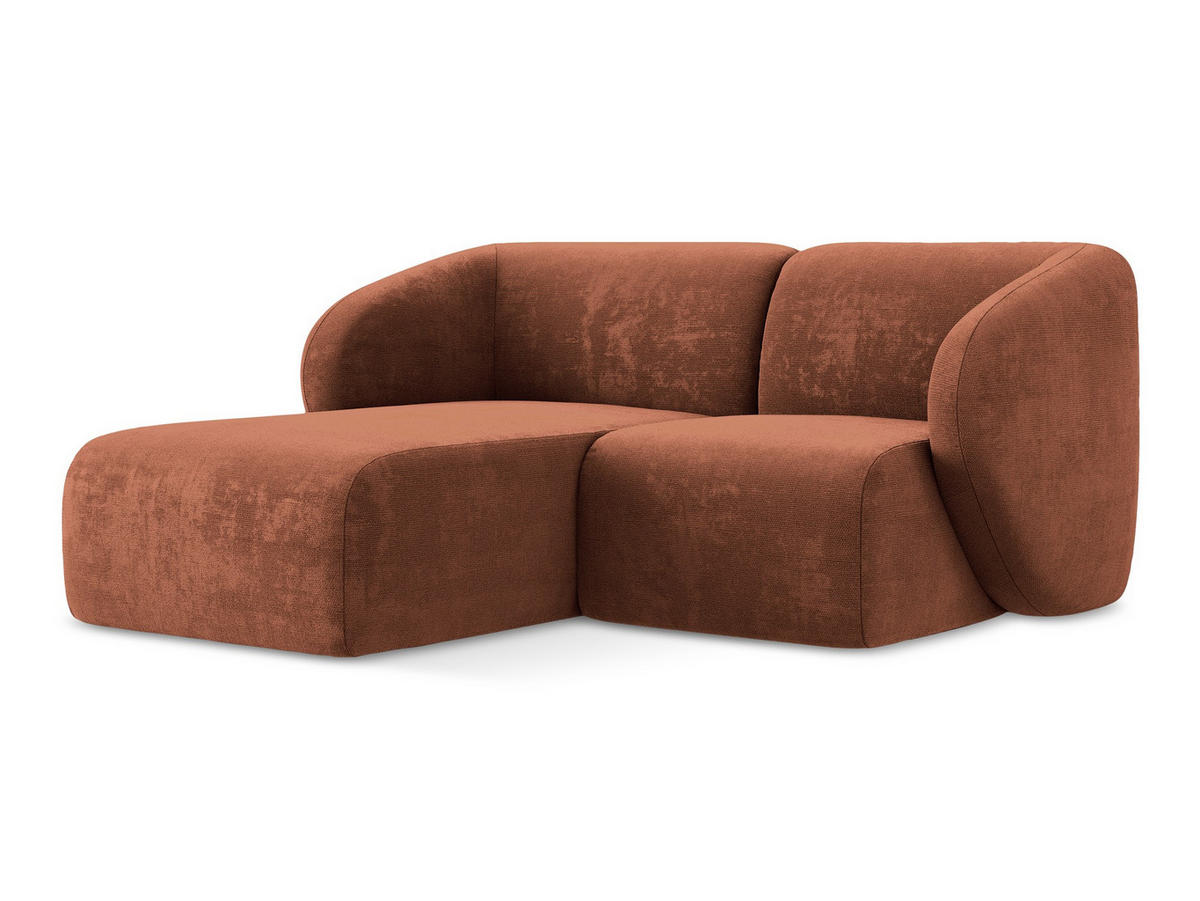ECKSOFA Links Chenille Stoff Orange - Terracotta/Schwarz, Holzwerkstoff/Kunststoff (178/166cm) - Makamii