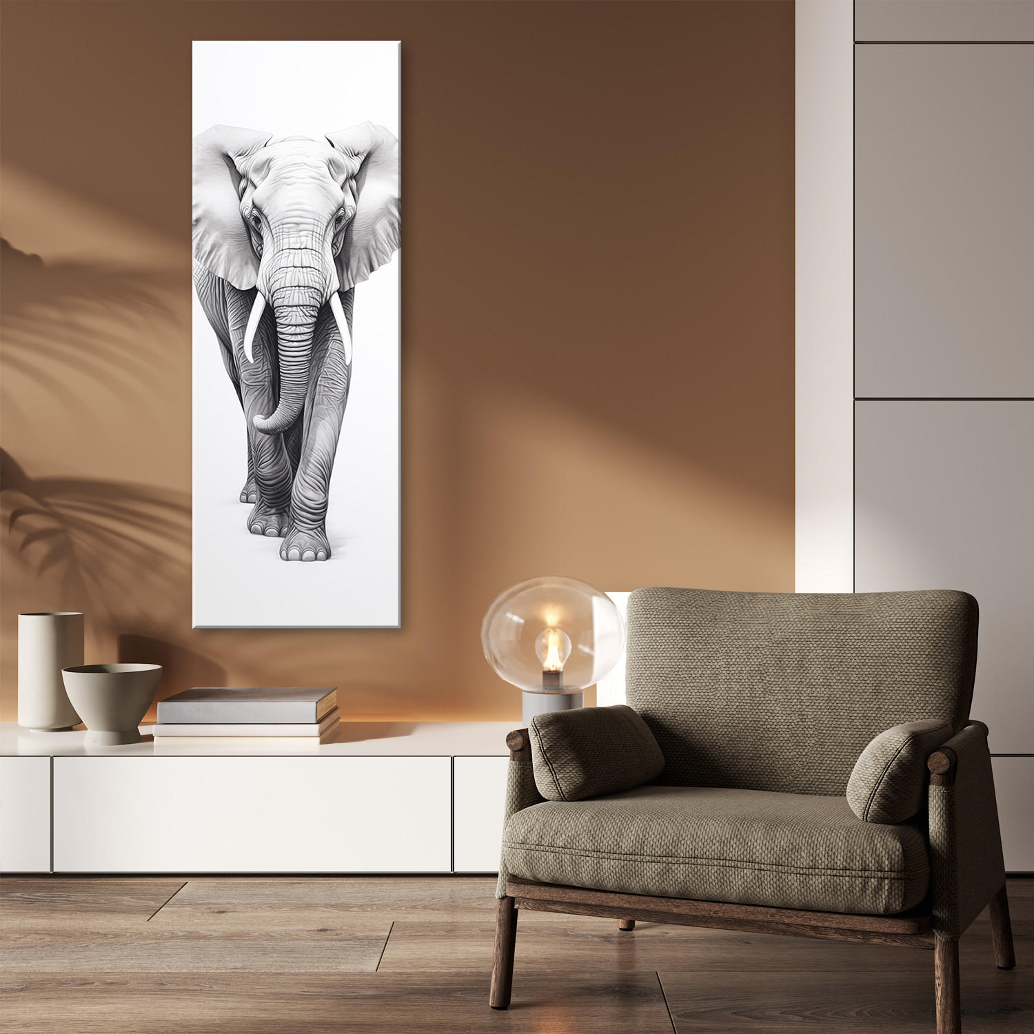 WANDBILD monochromer elefant - Schwarz, Textil (30/90cm) - Feeby