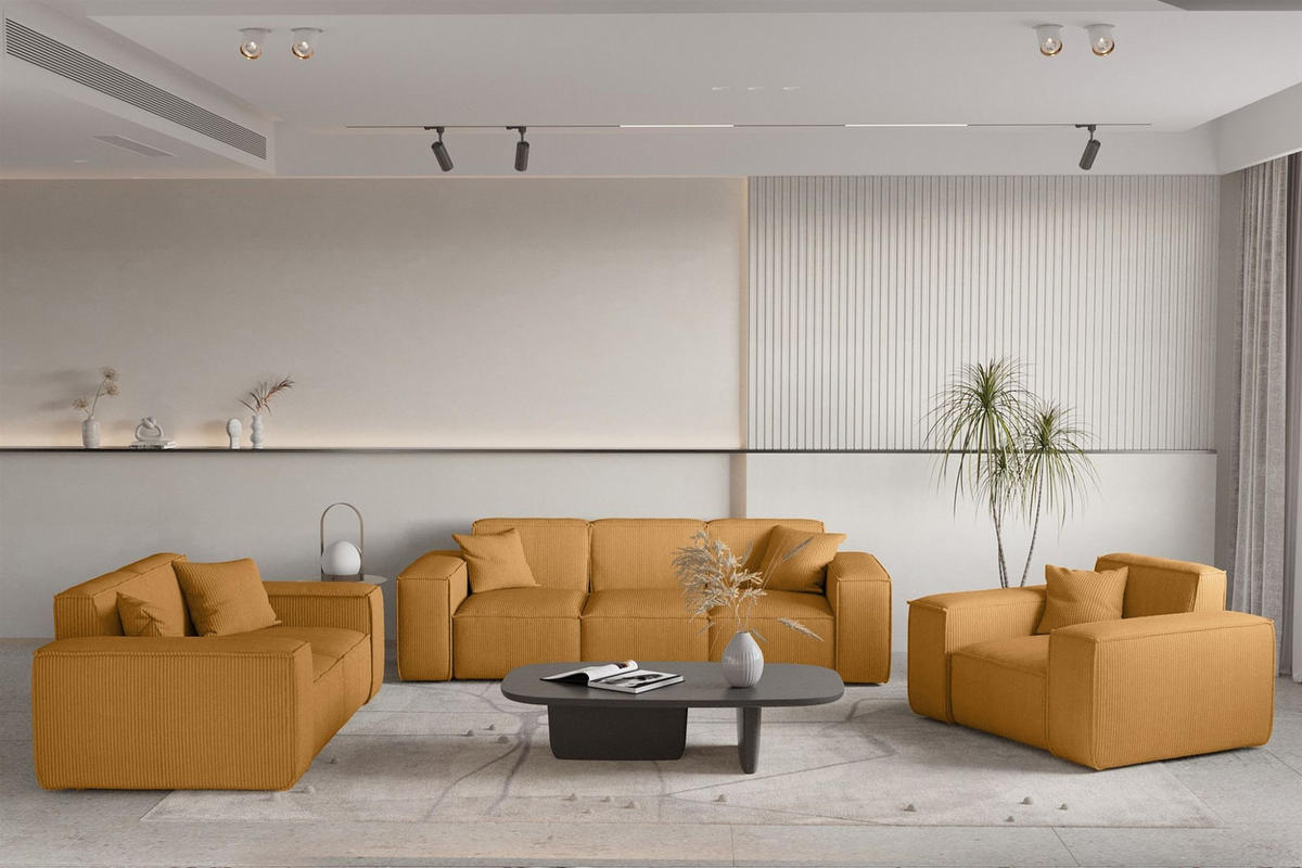 SOFA Celes Premium 2-sitzer Stoff Scala - Currygelb, Holzwerkstoff/Textil (186/73/88cm) - Fun Möbel