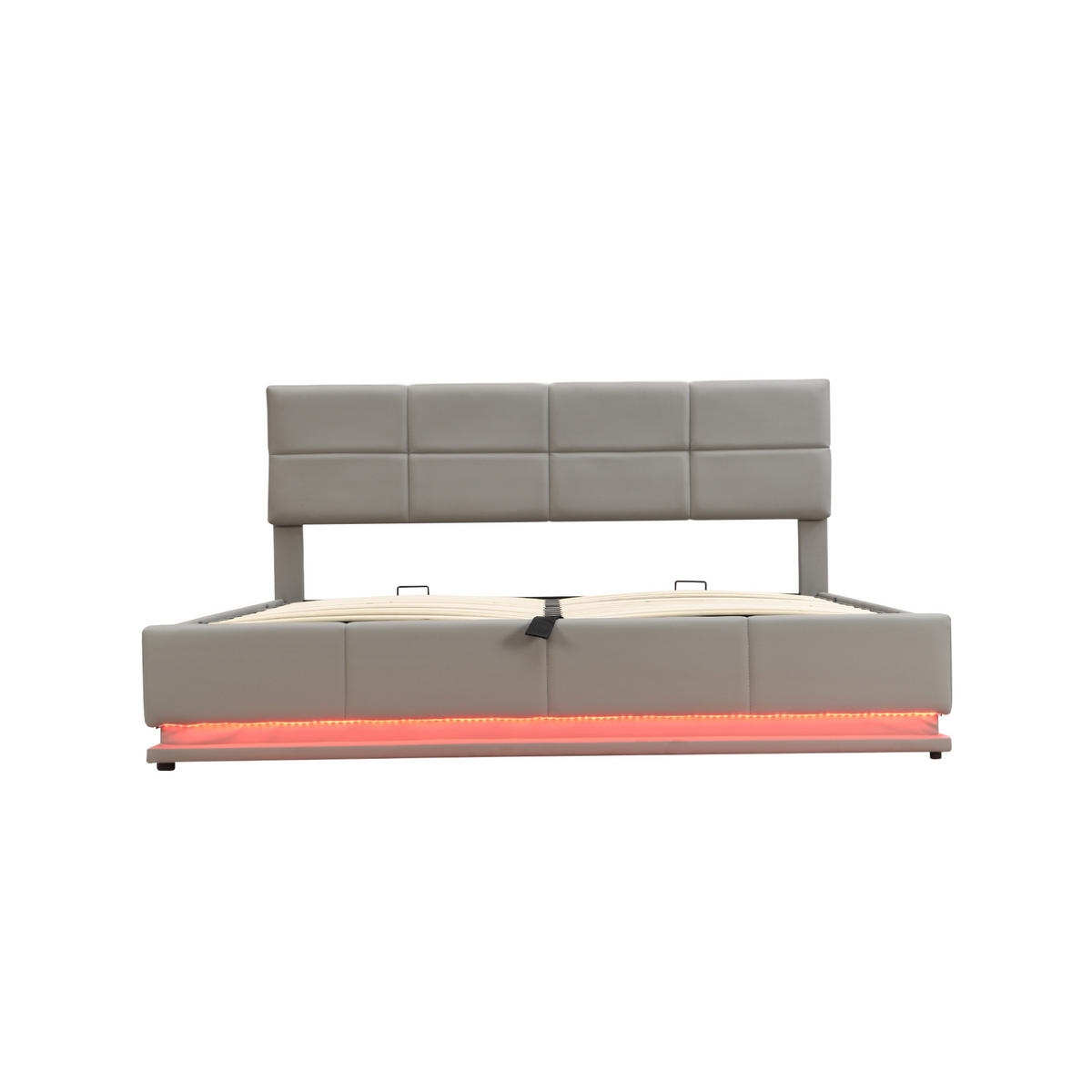POLSTERBETT mit LED und Bettkasten 180x200 cm Kunstleder Cement Grey - Hellgrau, Metall (180/200cm) - Meubliv
