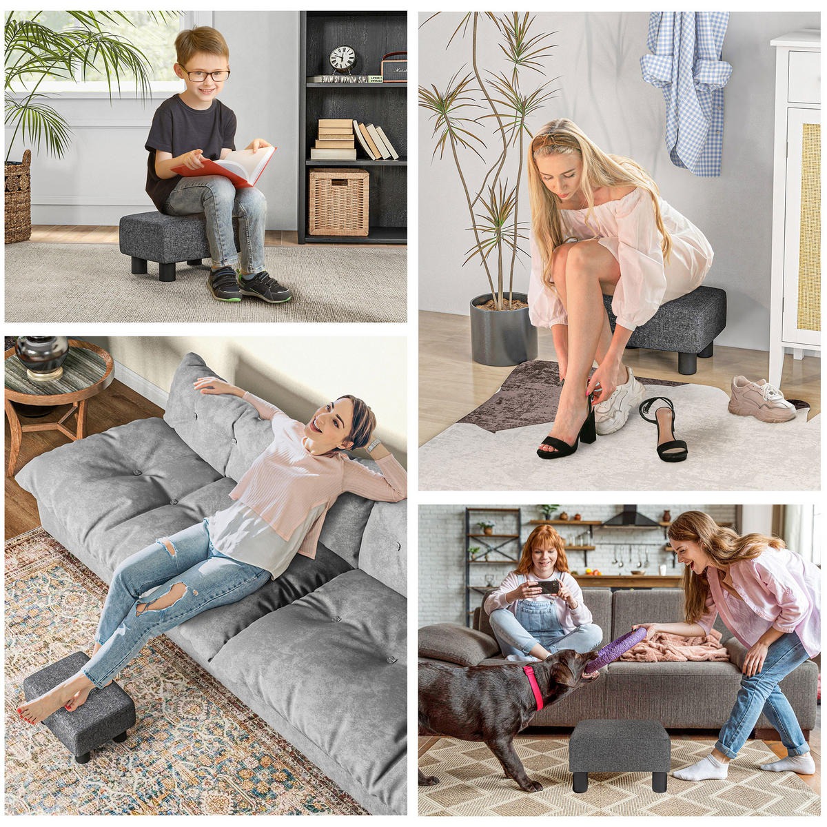 SITZHOCKER Hocker mit Leinenoptik, Dunkelgrau - Dunkelgrau, Kunststoff (40/24/30cm) - HOMCOM