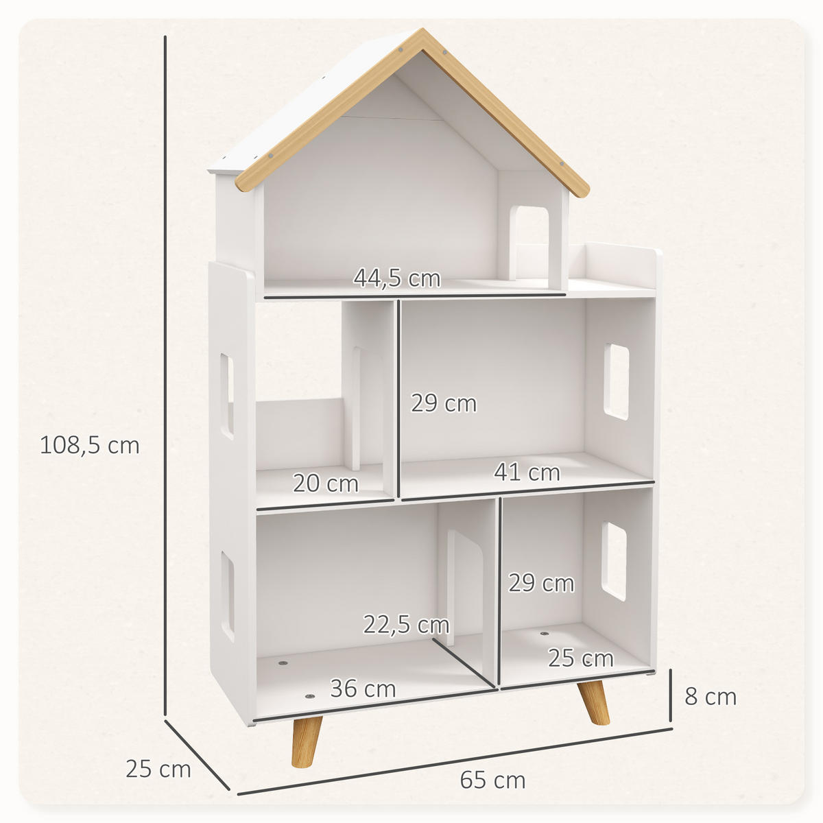 REGAL DE-17227 Hausform mit 3 Ebenen Weiß & Natur - Weiß, Holzwerkstoff (25/108.5/65cm) - ComfortXL