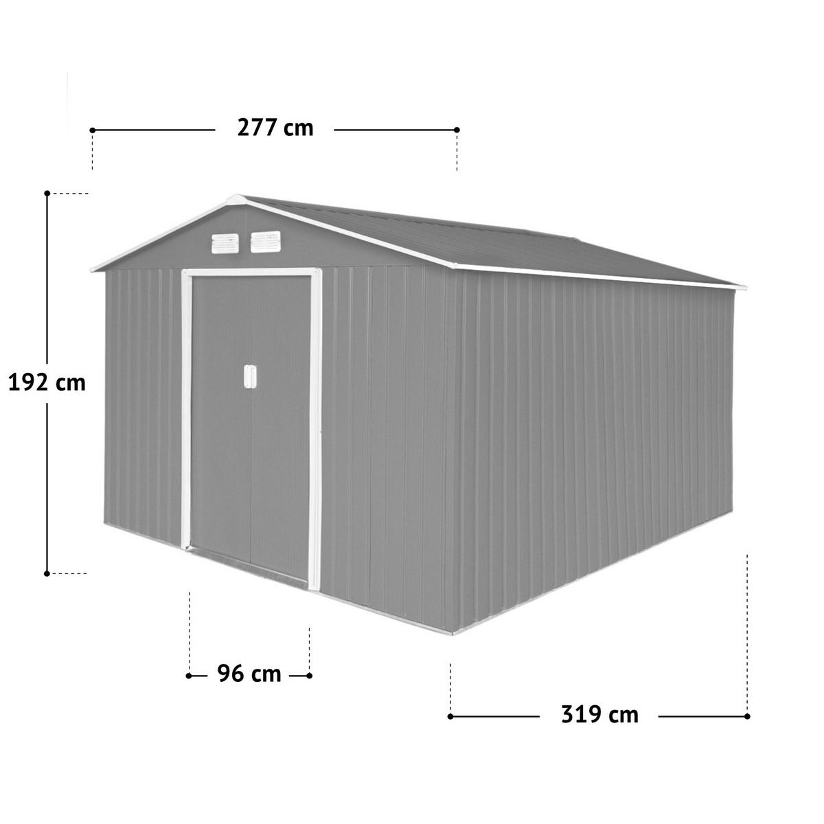 GERÄTEHAUS mit Bodenrahmen Metall S300 Grau - Grau, Metall (277/192/319cm) - HATTORO