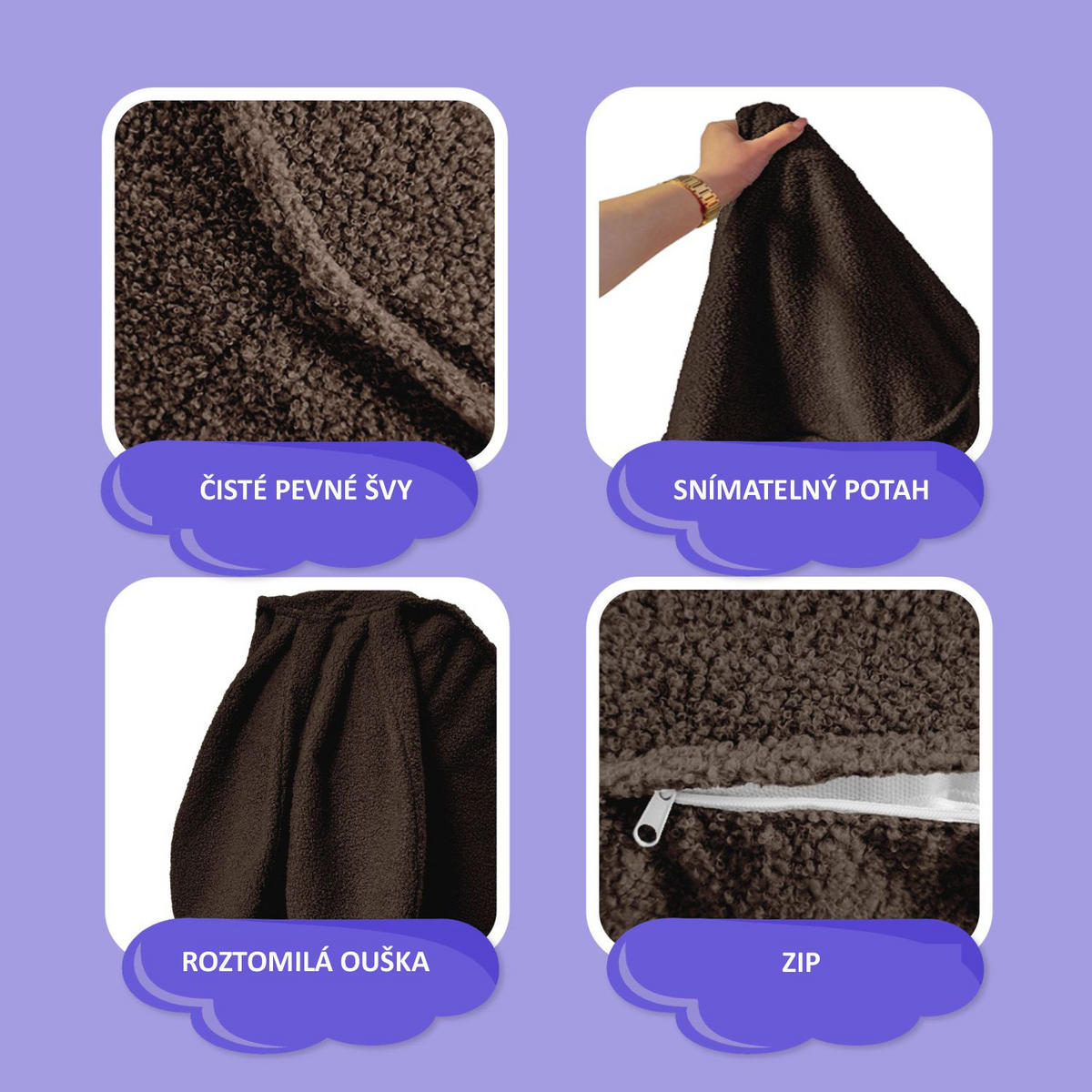SITZSACK FÜR KINDER Hase 75/75/55 cm, weicher Bouclé 315 g/m², abnehmbarer Bezug, Cocoa Brown - Dunkelbraun, Textil (75/55/75cm) - Dreamroots