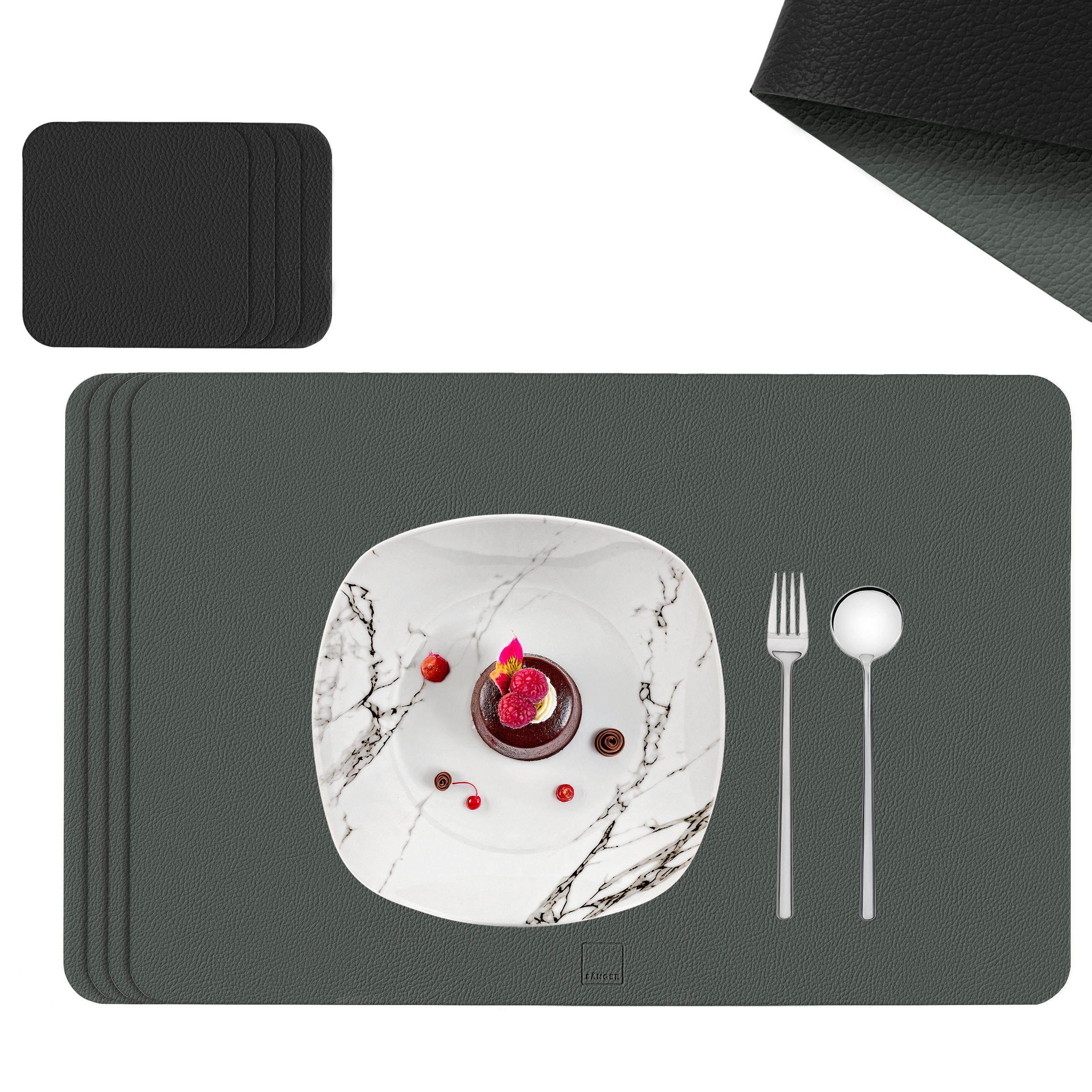 TISCHSET - Kunstleder - Doppelseitig - Grau/Schwarz - Rechteckig - 44,5x30cm - 8 Stück - Schwarz, Kunststoff (44.5/30cm) - Sänger