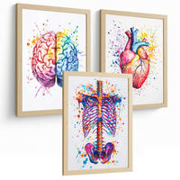 POSTER Set aus 3 Anatomie Mensch Drucke und Wandbilder mit Gehirn Herz Rippen Wirbelsäule Lebendiges Aquarell Design Wanddekoration Größe Rahmenlos A4 - Klar, Papier (21/29.7/3cm) - Nacnic