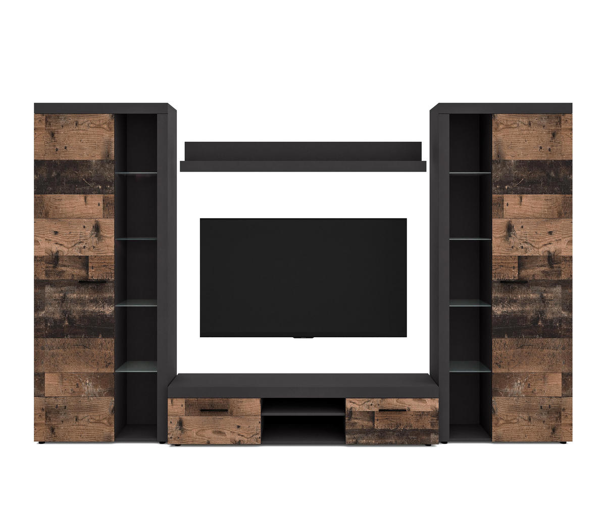 WOHNWAND Spacoro XL Matera, Oldwood 300/190/40 cm Viel Stauraum ohne LED - Dunkelgrau/Bronzefarben, Holzwerkstoff/Kunststoff (300/190/40cm) - AX Living