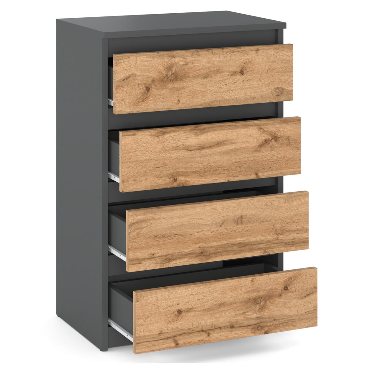 KOMMODE mit Schubladen – Grau/Eiche Wotan - Dunkelgrau/Eiche Wotan, Holz (60/92.5/33.5cm) - Stiv Meble