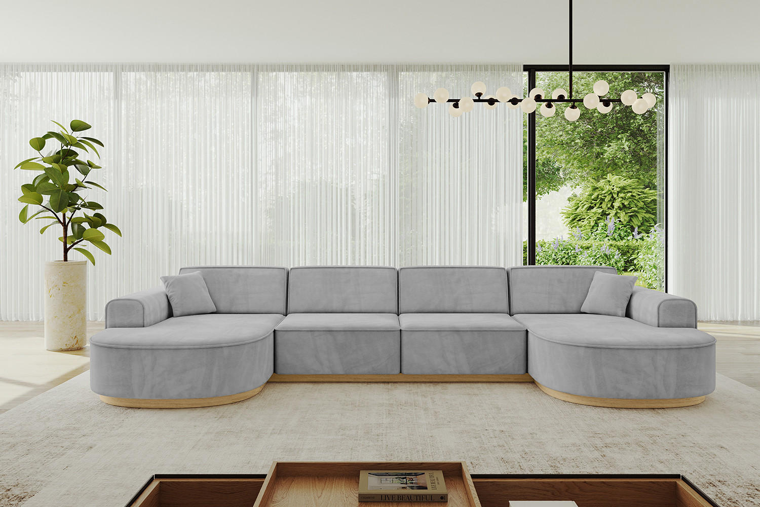 WOHNLANDSCHAFT MARI-U2-v2 - 388x171x83 cm Grau Velours - Grau, Holzwerkstoff/Textil (388/83/171cm) - ALTDECOR