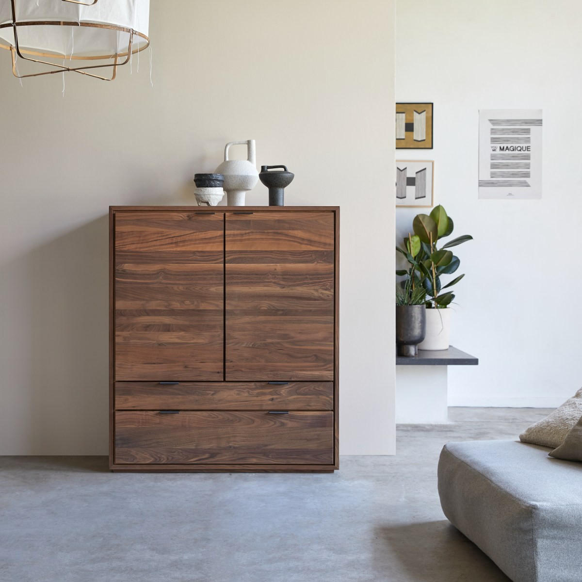 SCHRANK Senson Braun aus Walnuss - Braun, Holz (110/128/43cm) - Tikamoon
