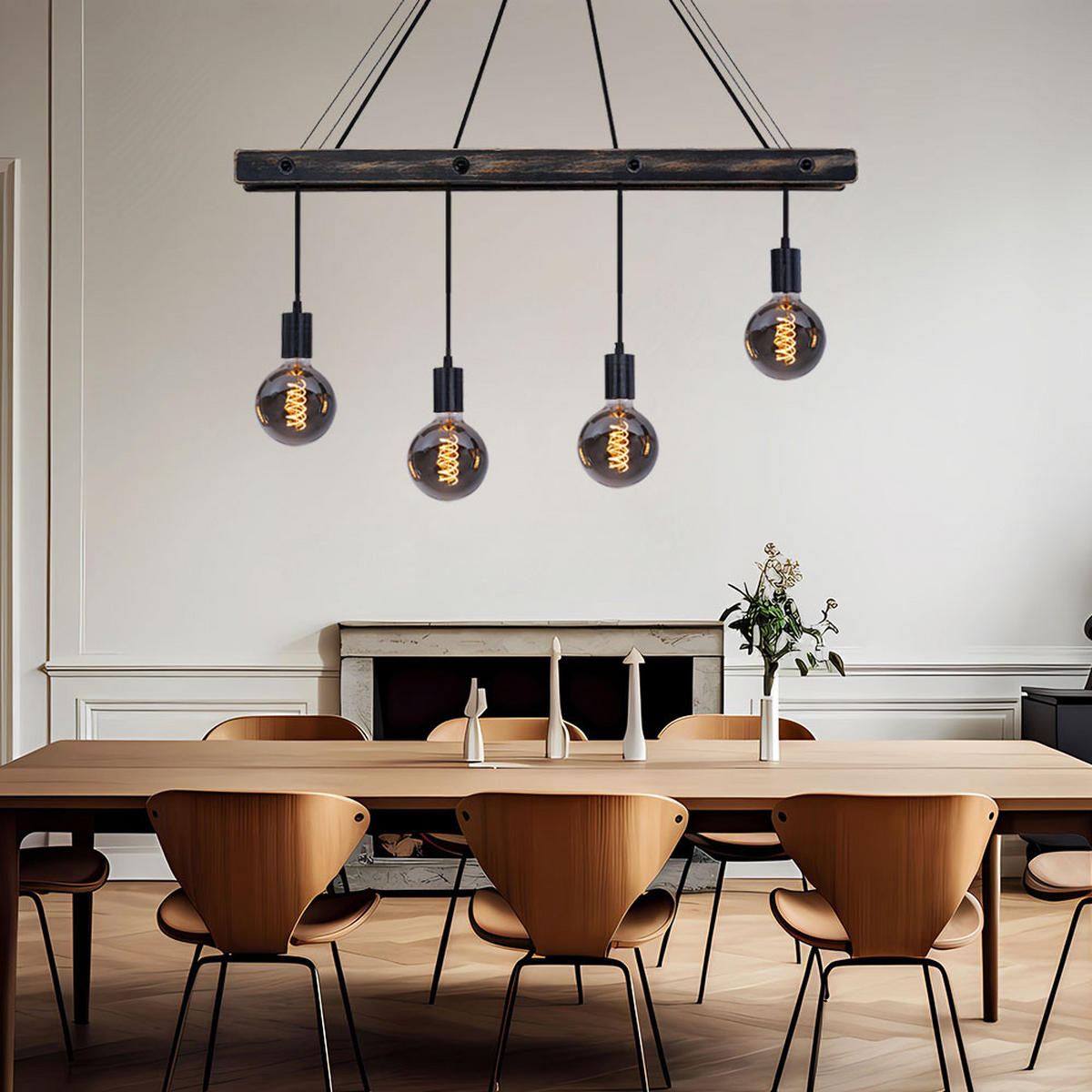 HÄNGELEUCHTE Metall Holz Schwarz matt - Schwarz, Holz (90/9/120cm) - Globo Lighting