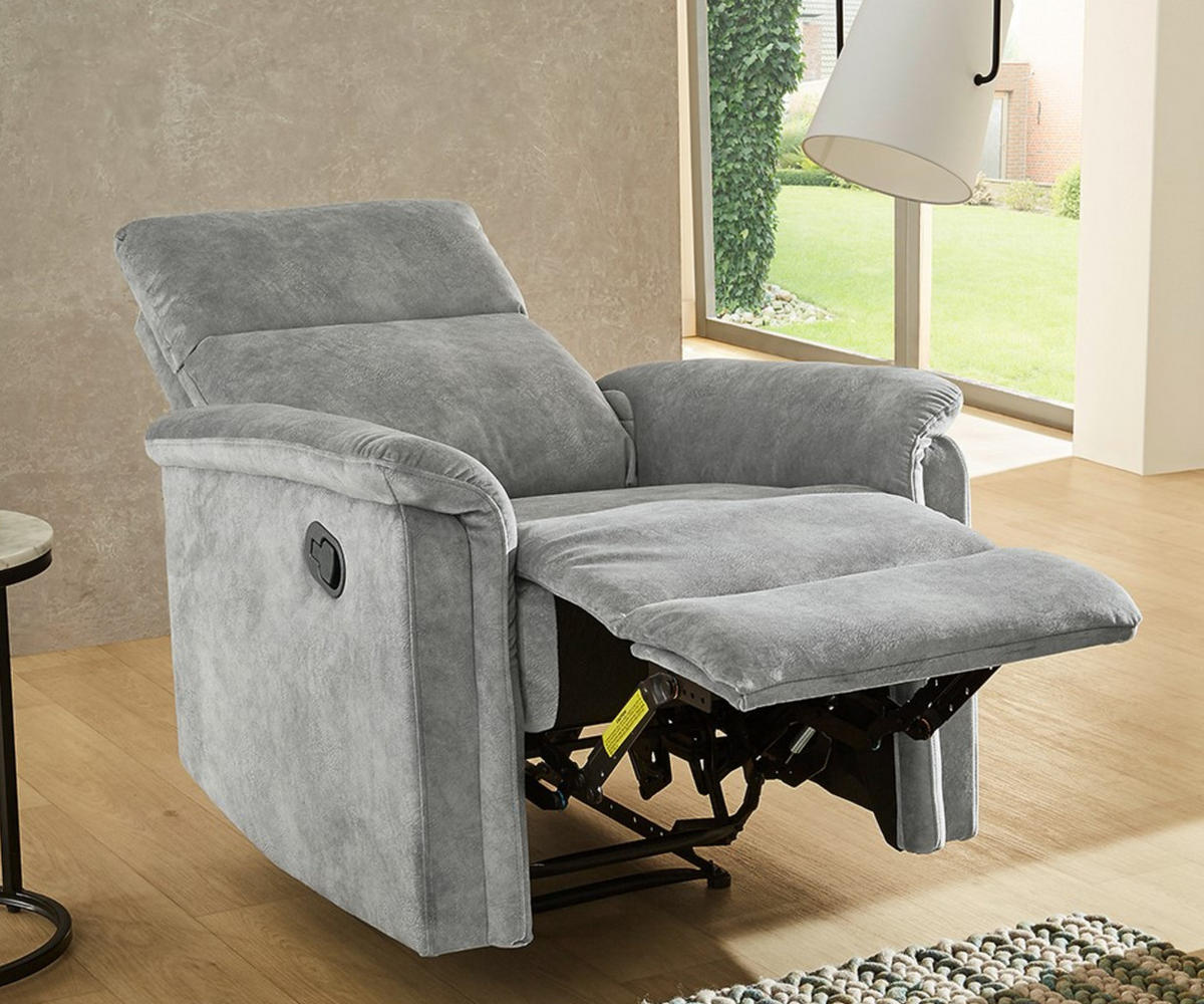 RELAX-FERNSEHSESSEL Federkern, Liegefunktion verstellbar durch halbautomatische Relaxfunktion B78/T90/H100 cm, Velours Vintage Grau / 15126 - Schwarz/Grau, Textil (78/100/90cm) - luma-home