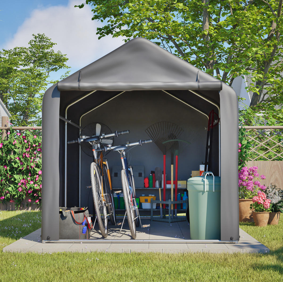 KLEINGARAGE aus Metall 160x220x165 cm Grau mit Rolltor - Grau, Metall (160/165/220cm) - Modfu