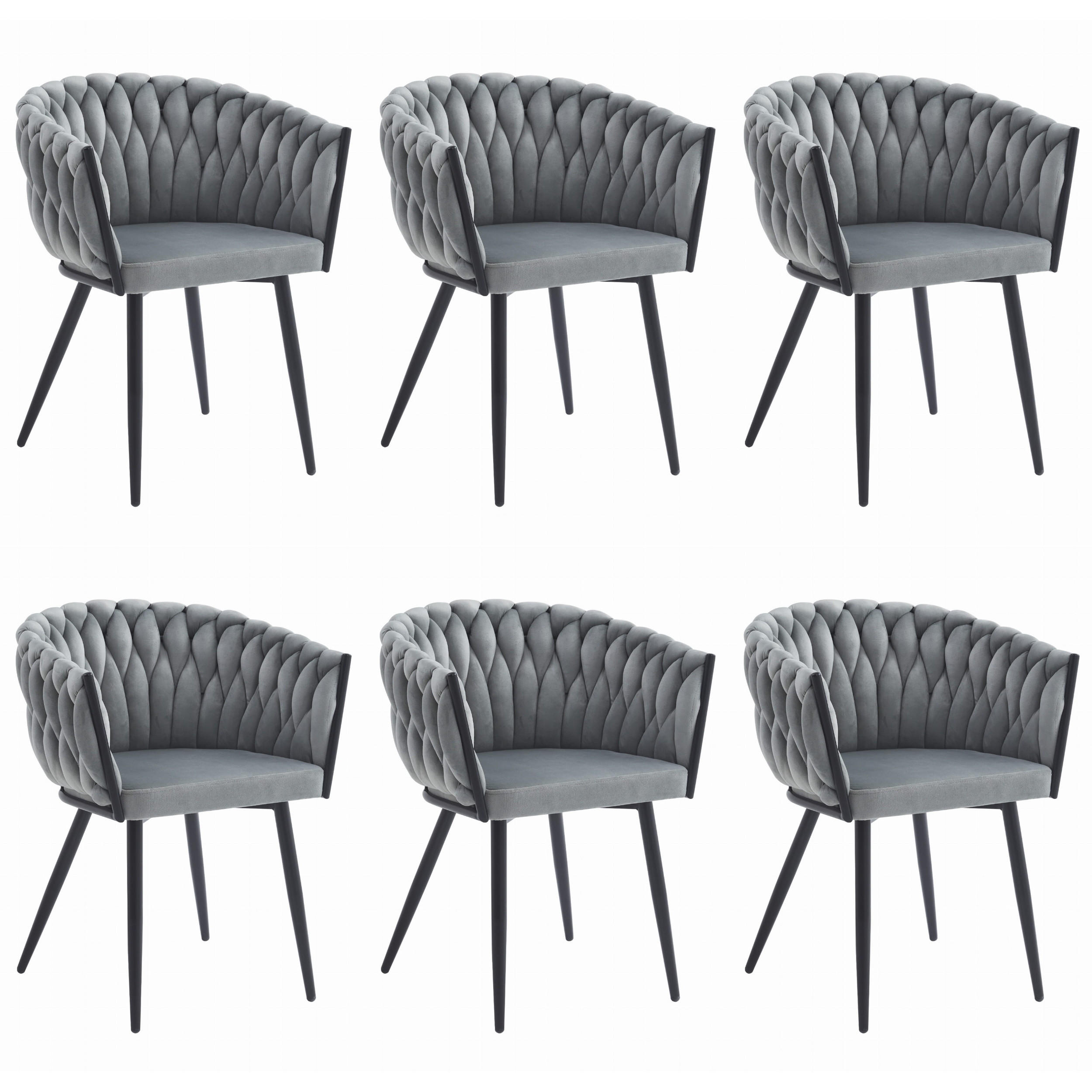 STUHL ARONA 6-er Set, Grau, Schwarze metallische Beine - Hellgrau, Textil/Metall (61/79/55cm) - Komodee