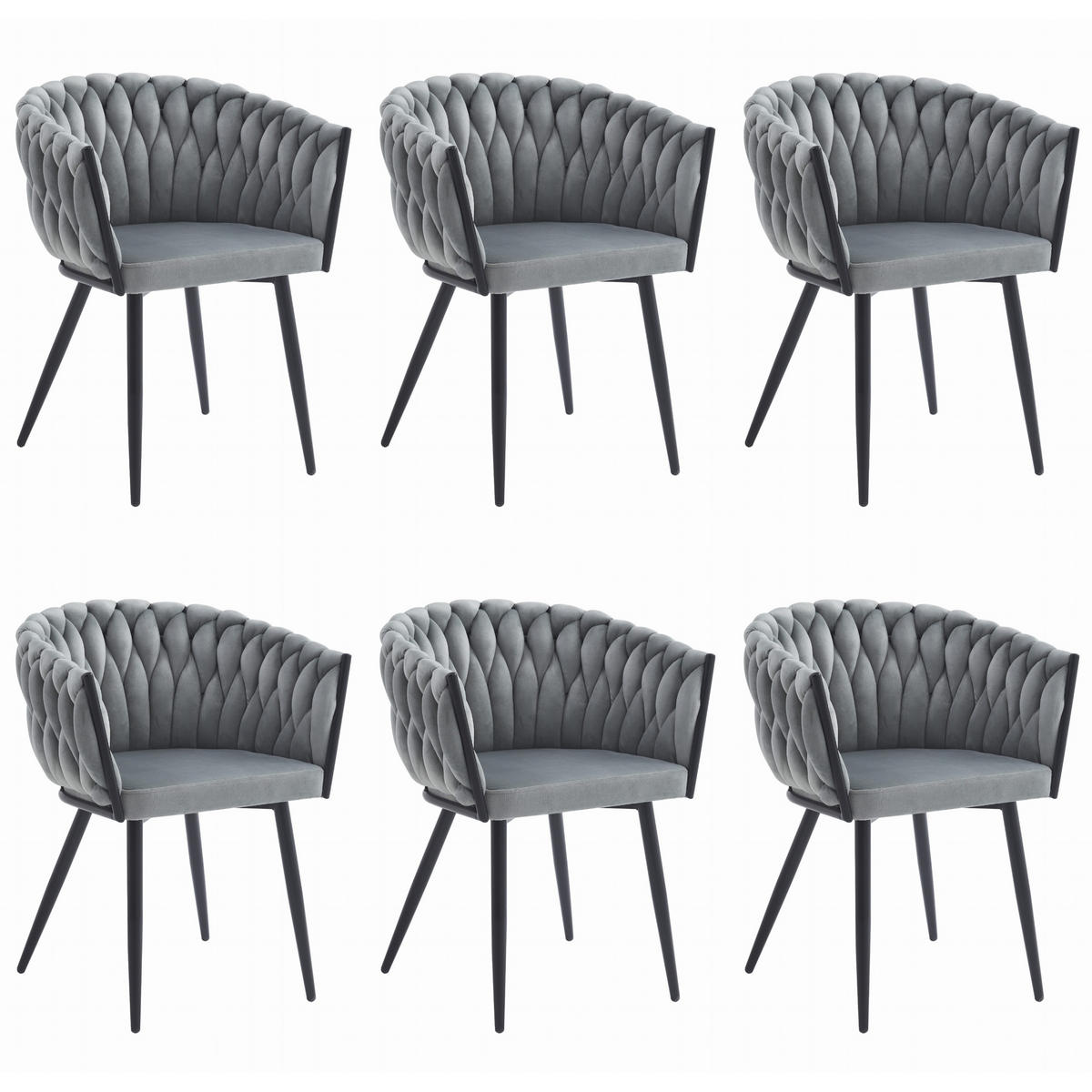 STUHL ARONA 6-er Set, Grau, Schwarze metallische Beine - Hellgrau, Textil/Metall (61/79/55cm) - Komodee