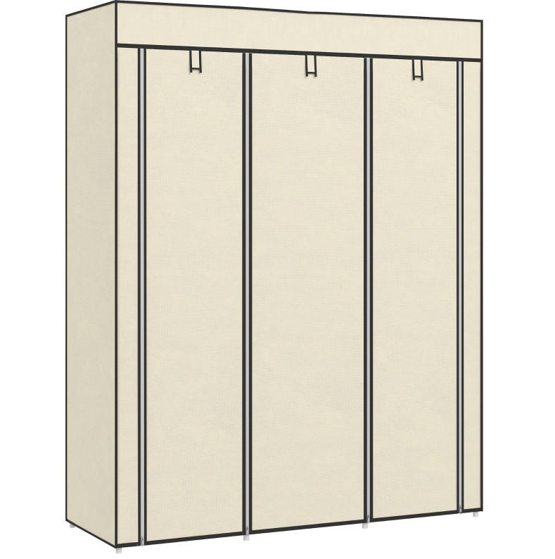 OMARA za oblačila 125/43/162,5 cm z 2 obešalnima palicama in 8 policami, kompaktna in z zadrgo, Kremno bela - krem, tekstil (125/162.5/43cm) - Redom
