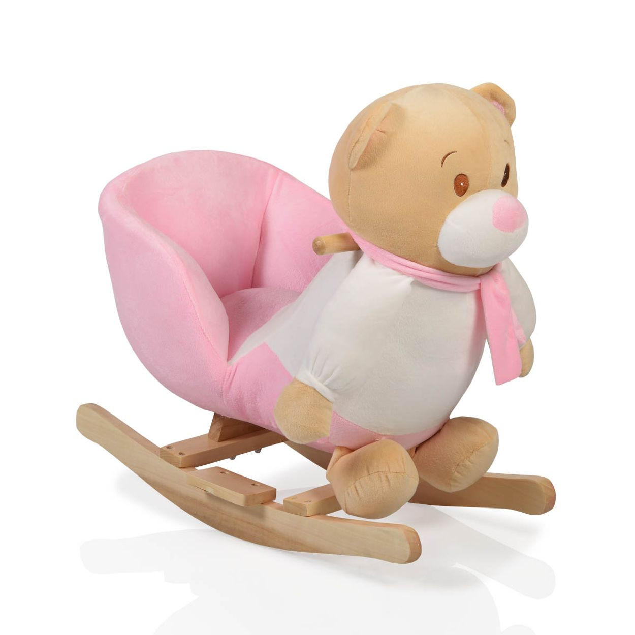 SCHAUKELTIER Bär WJ-635 Plüsch, Holzgriffe, bis 30 kg, ab 12 Monate, rosa, Rückenlehne - Weiß, Textil (32/55/60cm) - Moni