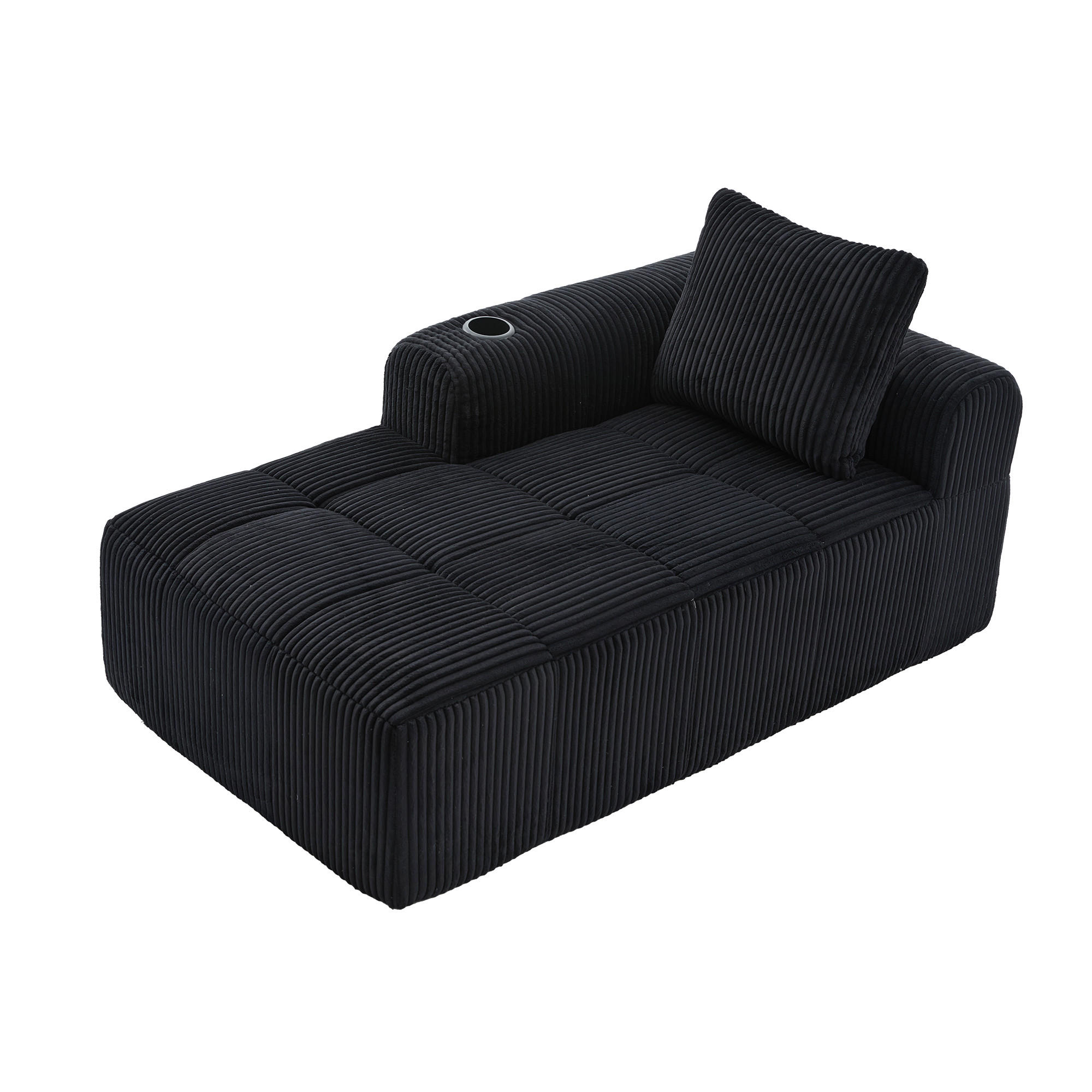 CHAISELONGUE in Cord (158 cm) mit Getränkehalter & Seitentaschen - Schwarz, Textil (158/61/93cm) - Urban Meuble