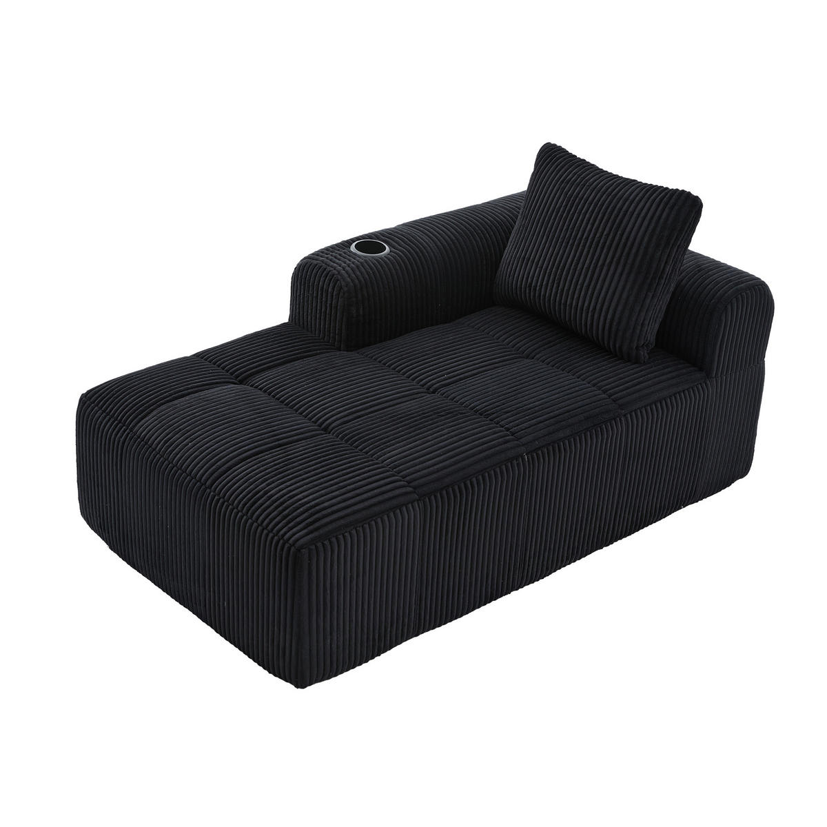CHAISELONGUE in Cord (158 cm) mit Getränkehalter & Seitentaschen - Schwarz, Textil (158/61/93cm) - Urban Meuble