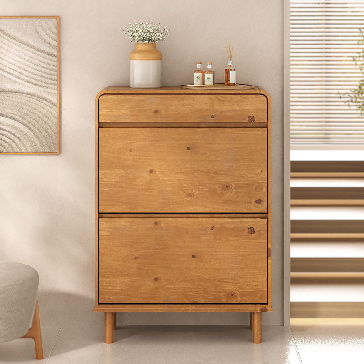 SCHUHKIPPER NAEL Eiche - Eichefarben, Holz (80/114/30cm) - IDIMEX