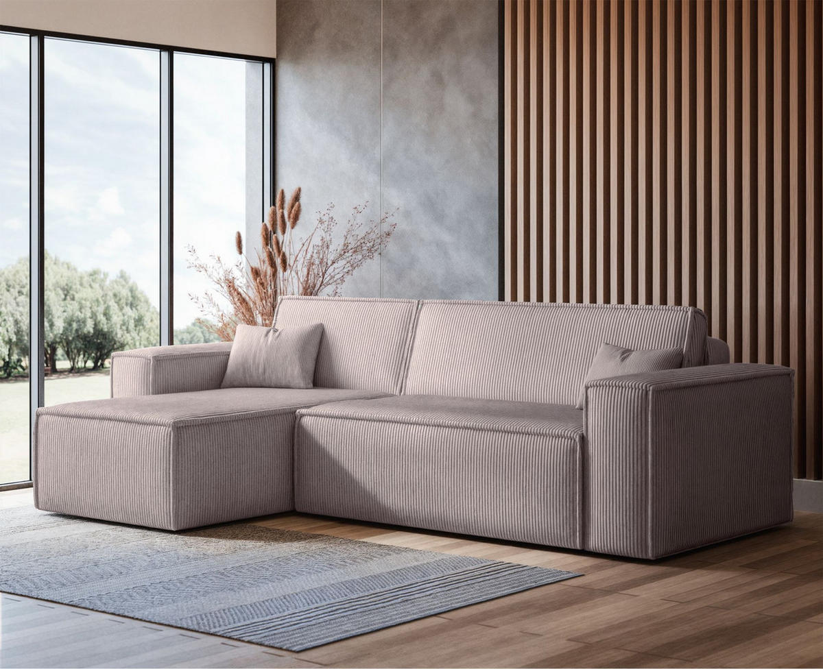 ECKSOFA Scarlo Beige Cordbezug - Beige/Schwarz, Kunststoff/Textil (244/145cm) - Selsey