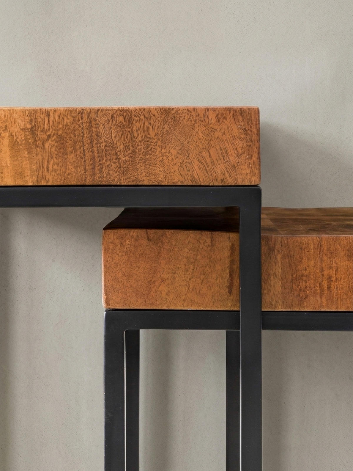 BEISTELLTISCH Set – 2-teilig Massivholz Metall handgefertigt Industrial - Schwarz/Braun, Holz/Metall (30/30/60cm) - KADIMA DESIGN